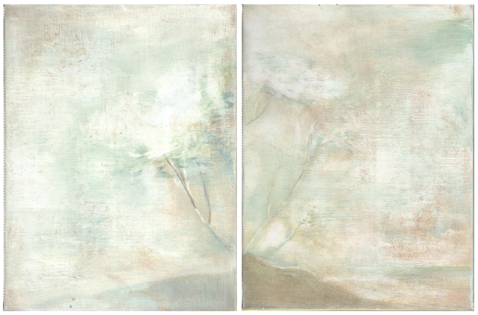 A conifer and a deciduous tree (borrowed from Nasmyth), 2014, 36x48 cm (diptych), oil on canvas