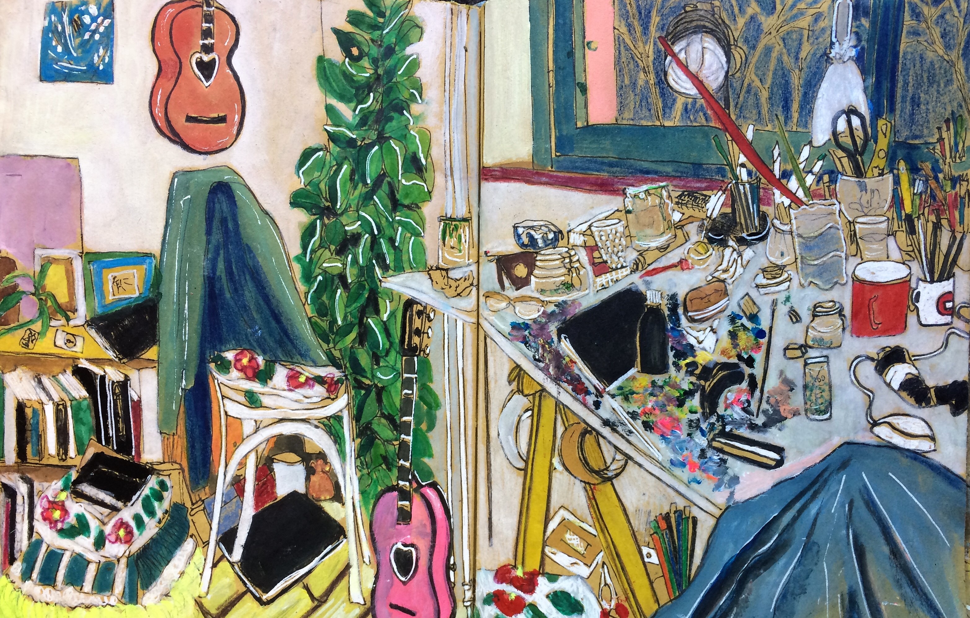 I always stay in my room - Mixed media on paper - 20x30 cm