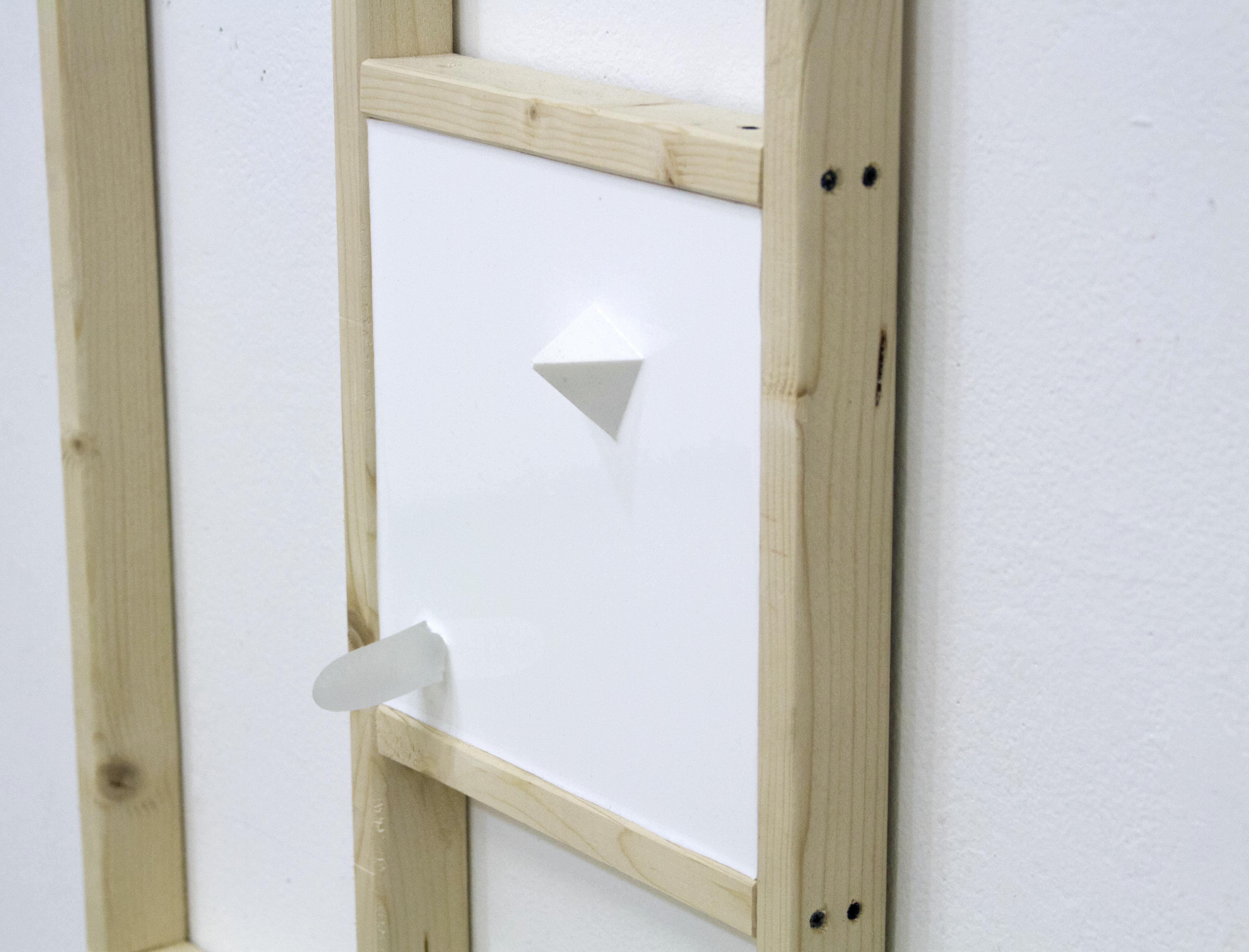 Detail of When It Comes Through, 2018, 48"x24"x4". Wood, screws, urethane resin, epoxy resin