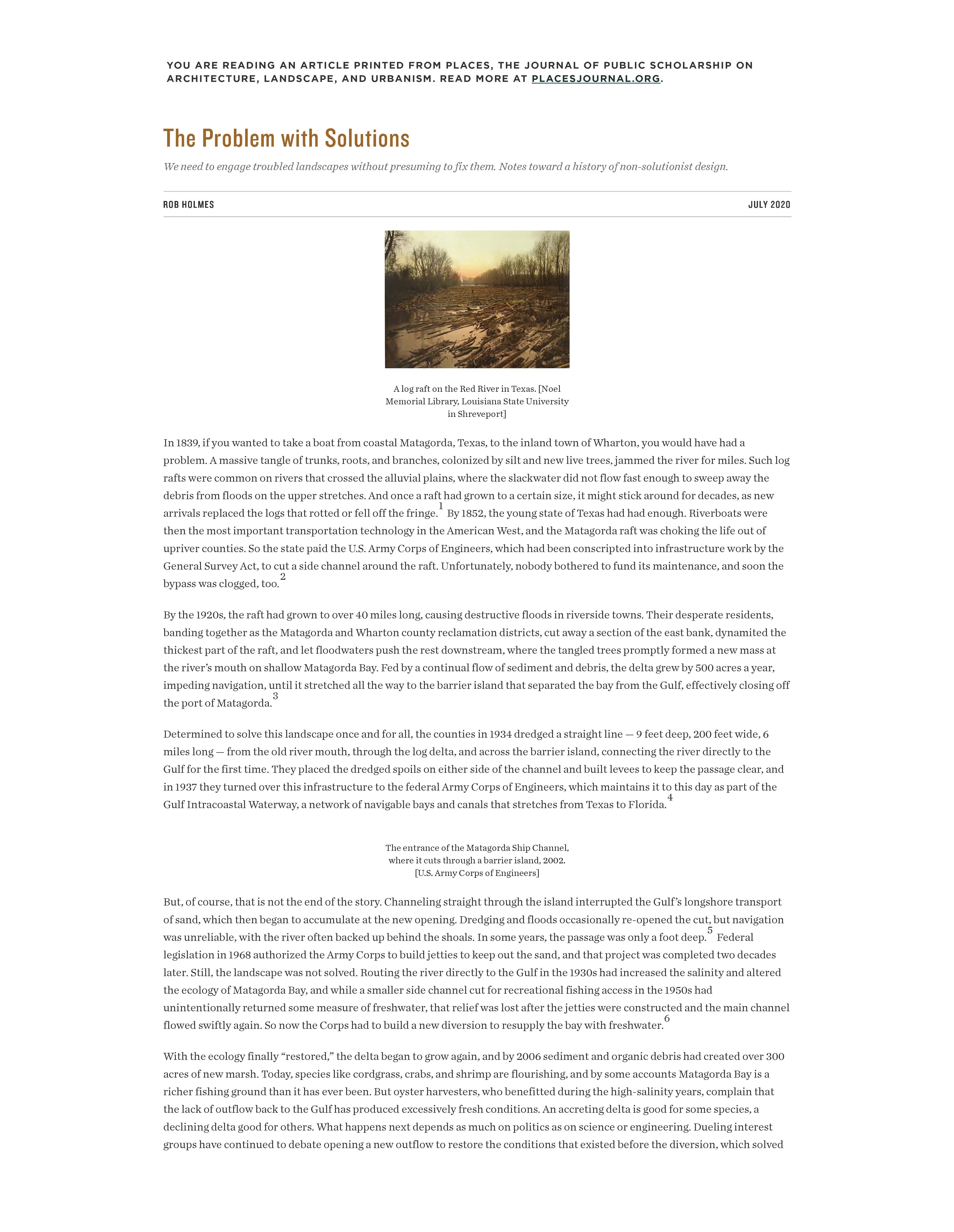 Holmes, Rob. “The Problem with Solutions,” Places Journal, July 2020. Accessed 22 Jul 2020.