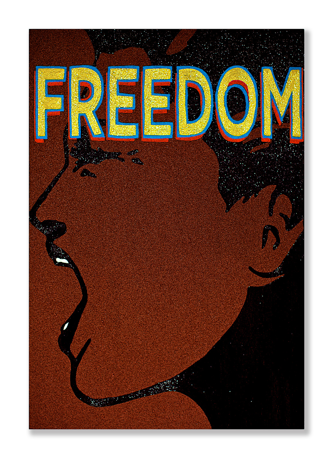  Freedom   2013  Beads, rhinestones and embroidery on canvas  61 x 41 Inches