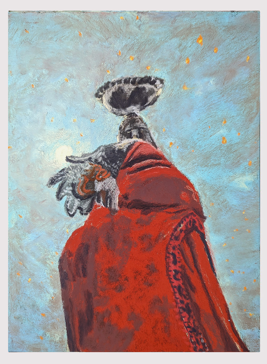 Point Downwards I, 2024. 9.5" x 12.5". Pastel on paper.