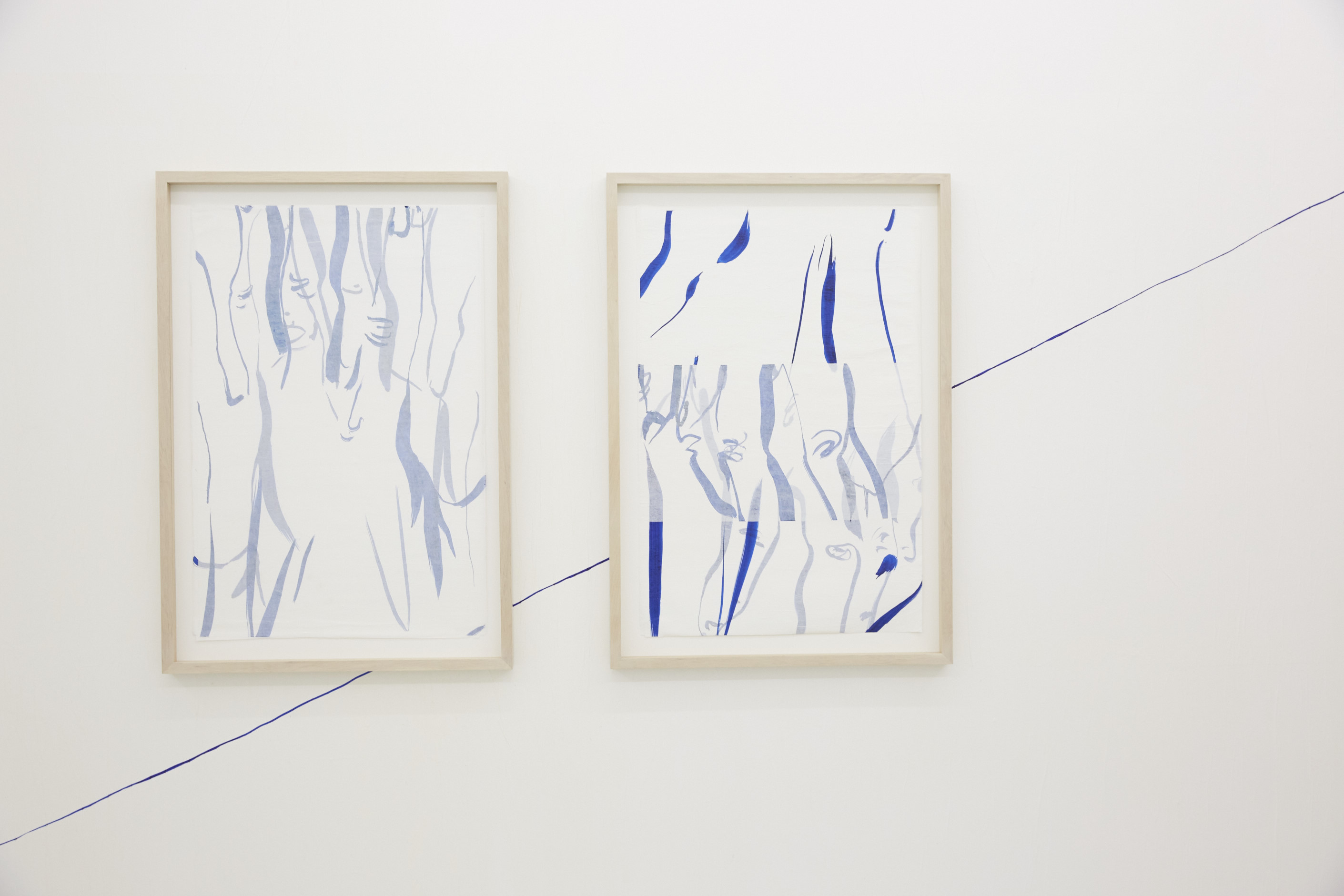 "High Five / Flipside”, Ink on and between silk paper, bonded up to three layers, framed each 50 x 67 cm, 2017, Photo: Tim Fulda