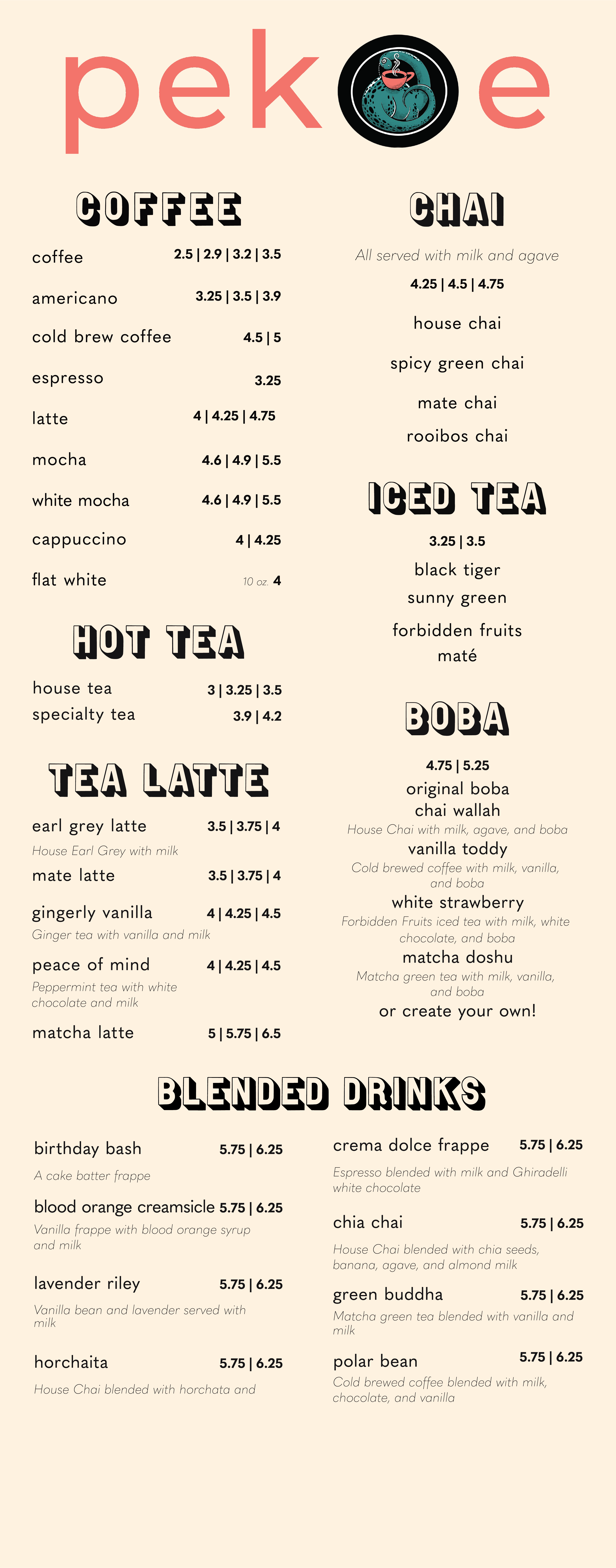 Outdoor standing menu