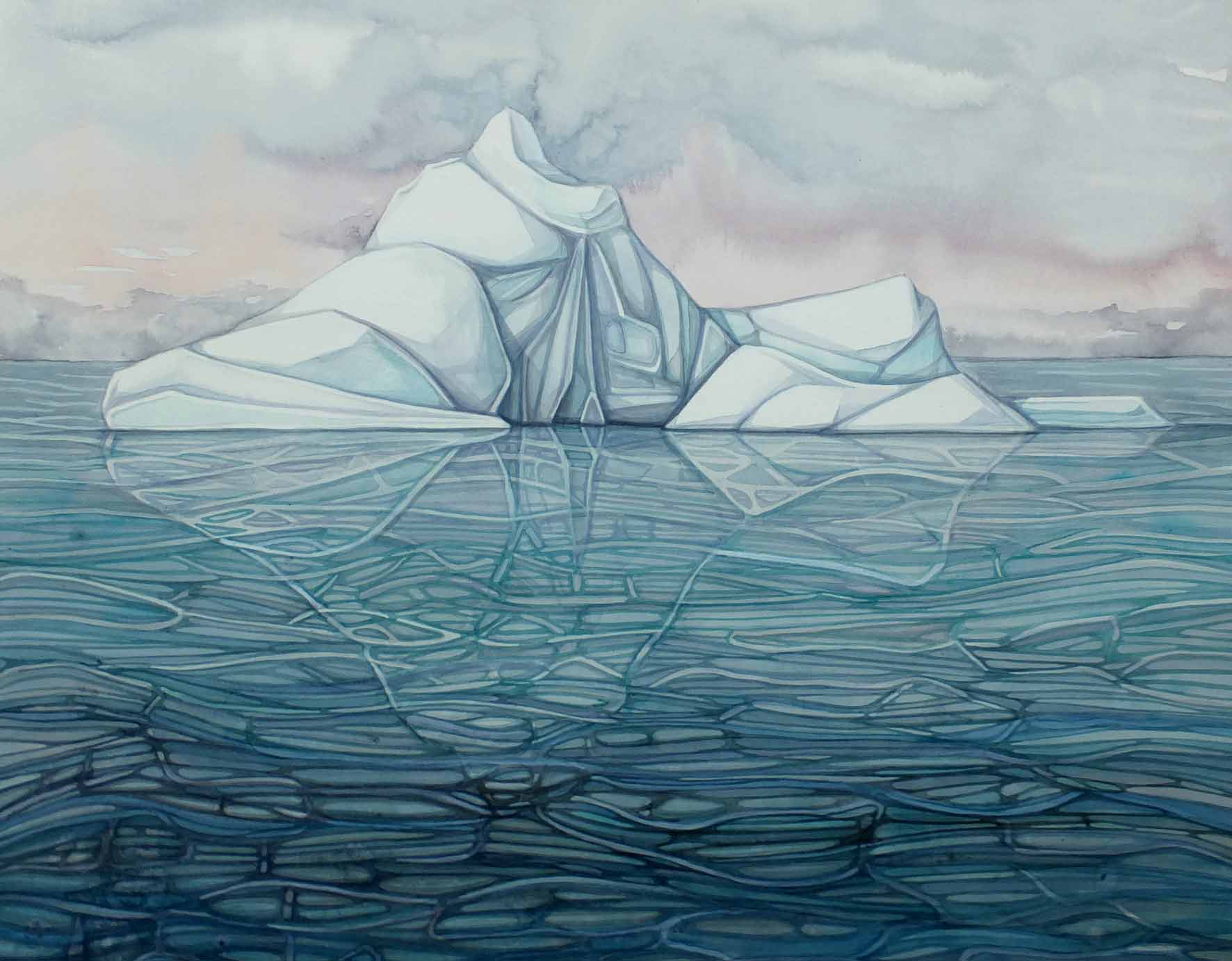 Indigo Reflection, 16x20", India Ink on Watercolor Paper, SOLD