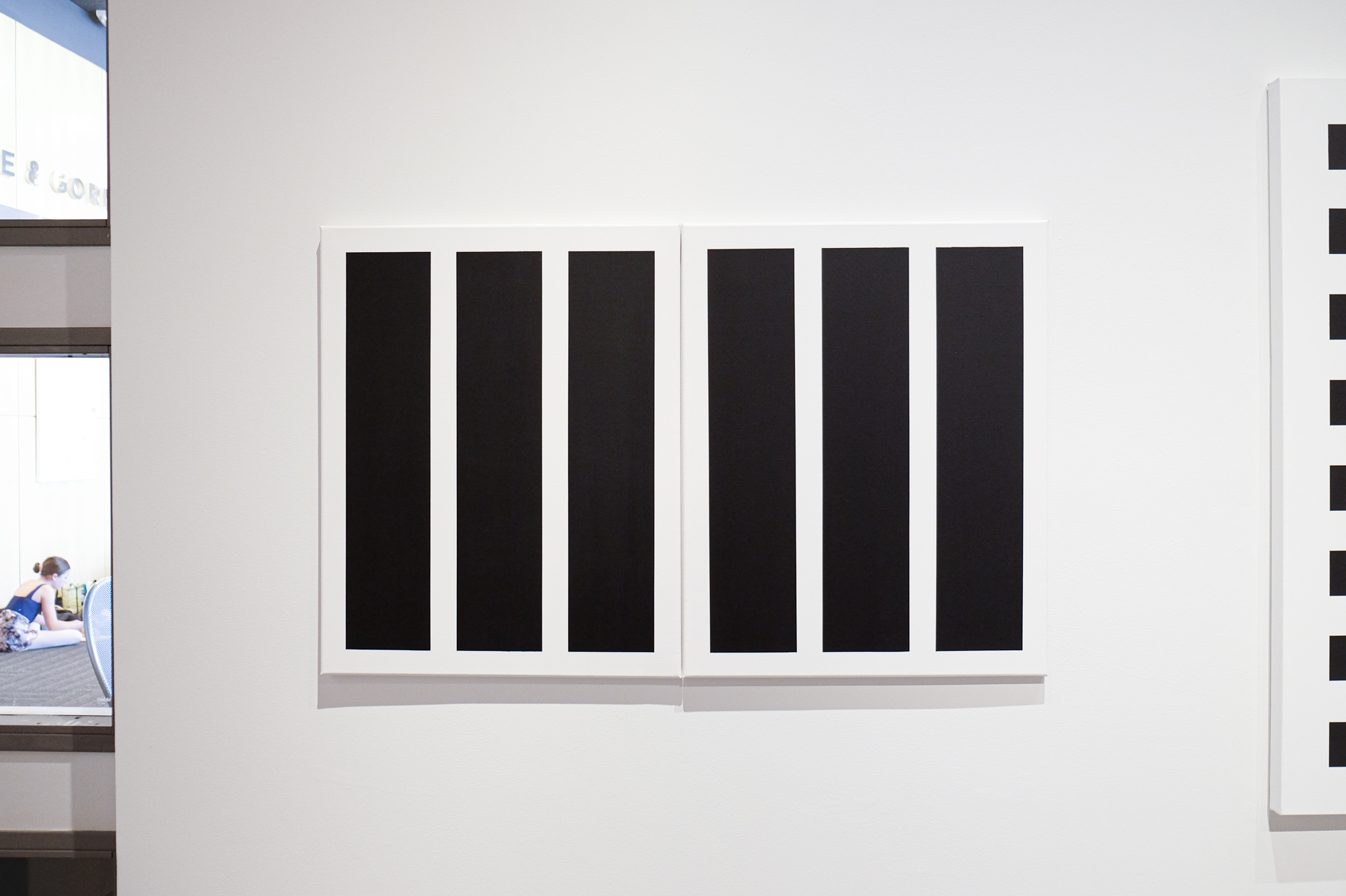 Three Lines 01 (Black) & Three Lines 02 (Black), 24” x 30”, Tape and acrylic on canvas, 2019