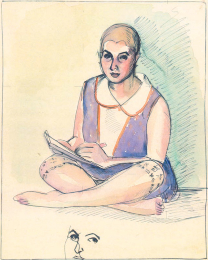 Dorr Bothwell: Self-Portrait with Tattoos, Samoa, 1928; watercolor and ink on paper; with permission of the Estate of Dorr Bothwell and the Archive of the Mendocino Heritage Artists.