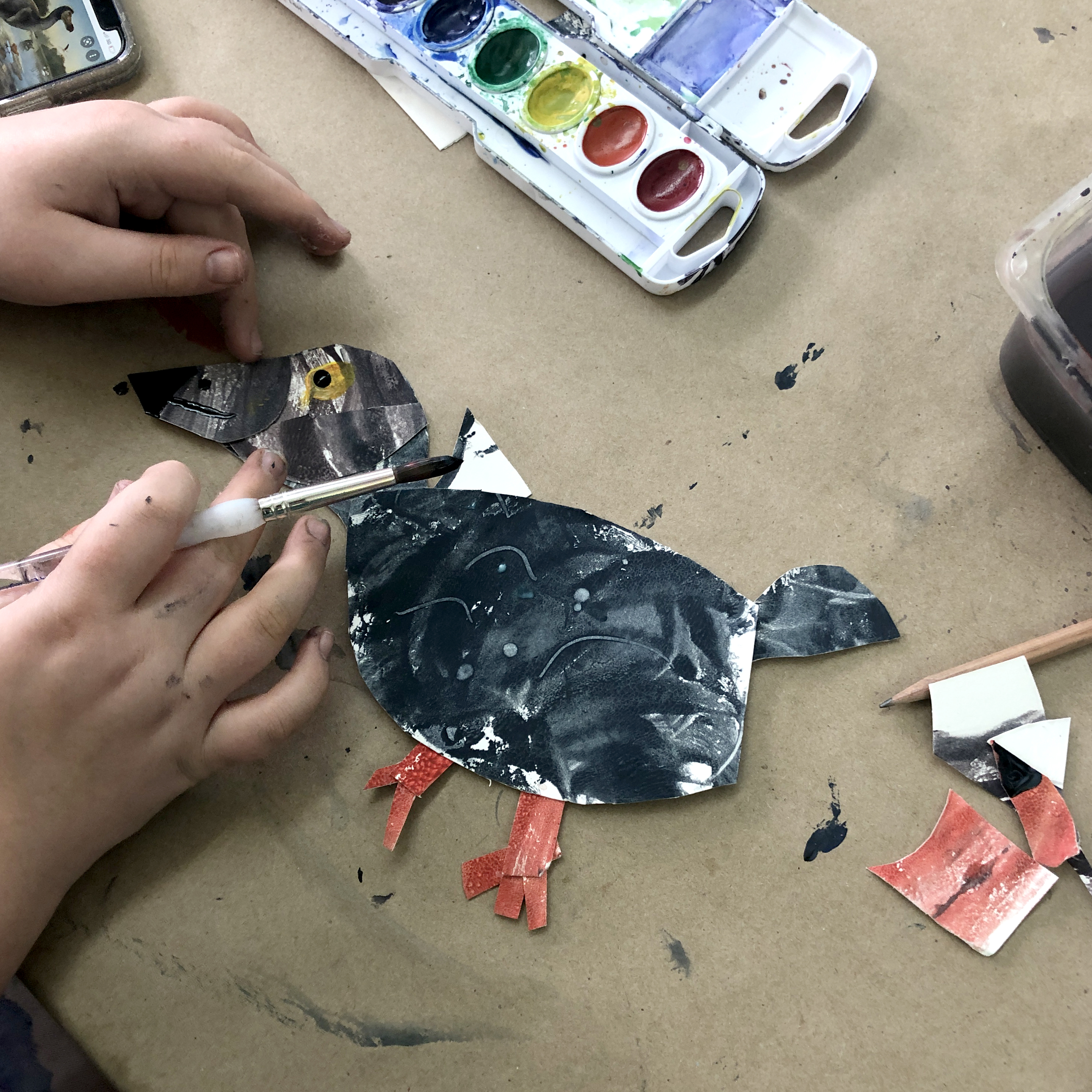 Creature collages; painted texture paper dodo bird