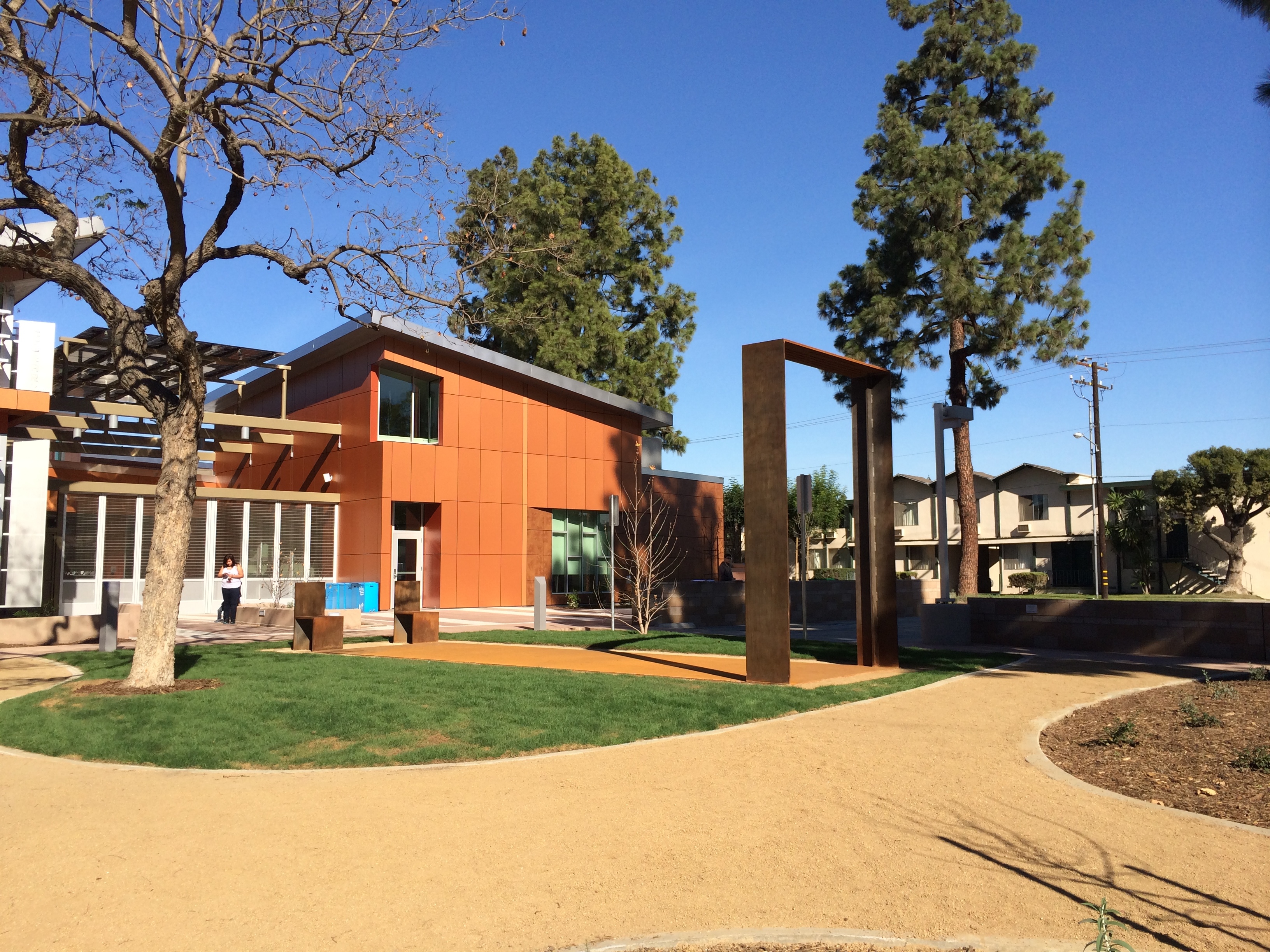 Observation Post 1, 2013. Public art at the Pico Rivera Public Library, commissioned by the Los Angeles Arts Commission. Sculpture. Corten Steel. 28 × 8 × 12 ft.
