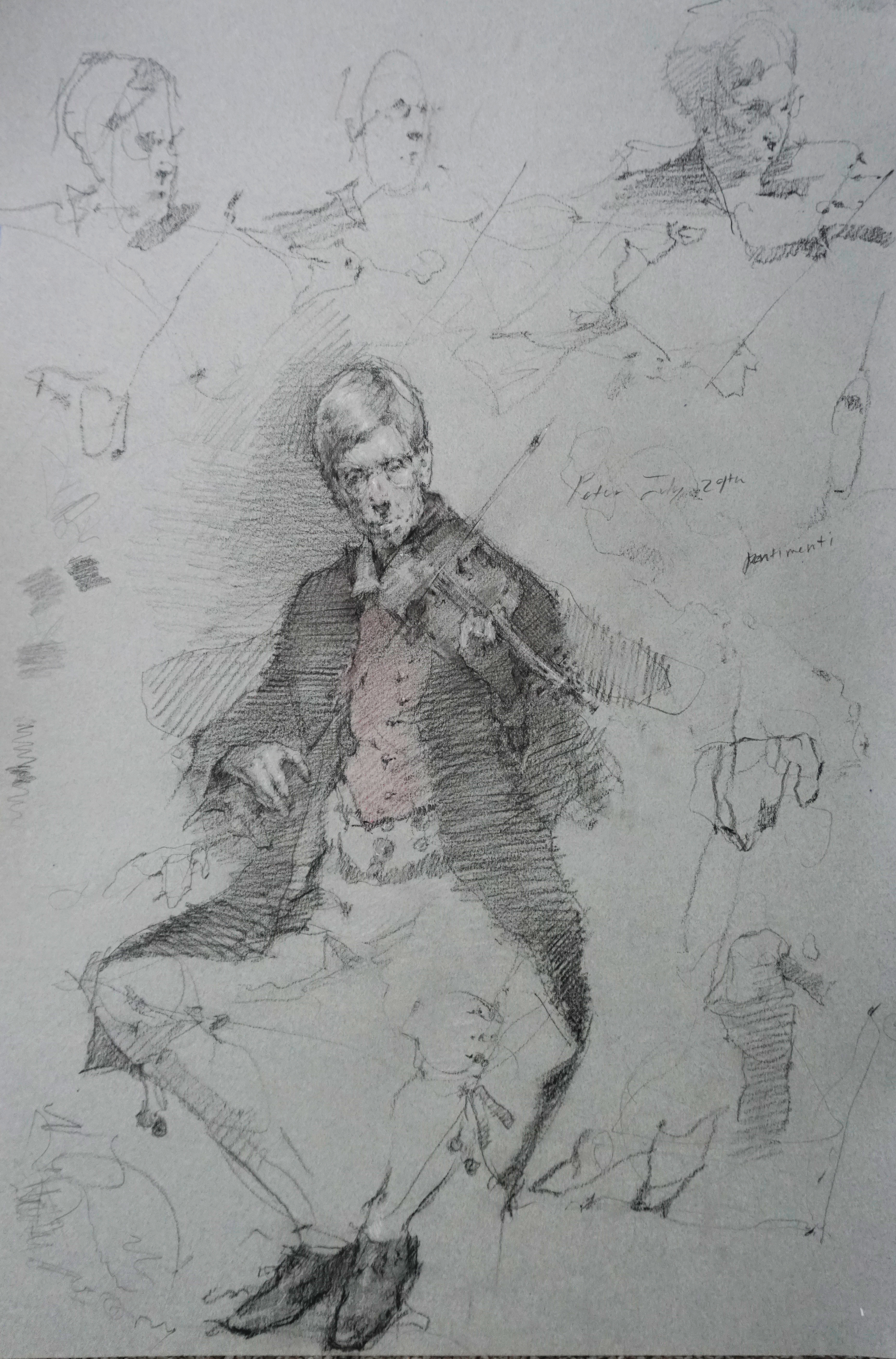 Sweden Demo of Peter Playing Bach, Chalk, 21.5x15'', $525