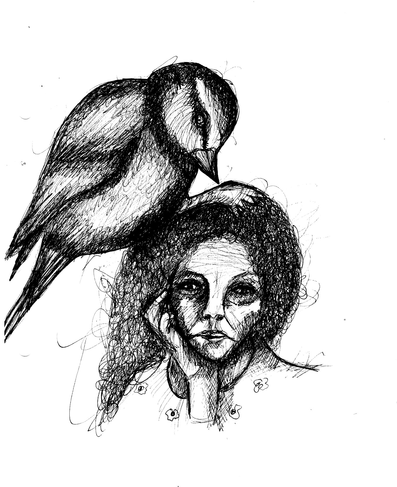 13 novembre-Piaf sur tête,2020,encre de chine,22x17cm