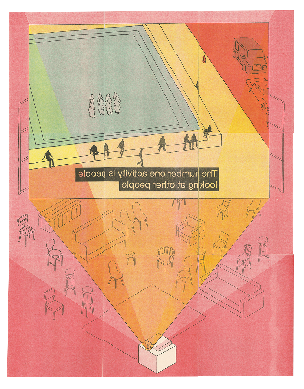 Indoors Watching Outdoors, 2022, 24.25" x 31.25", risograph on paper