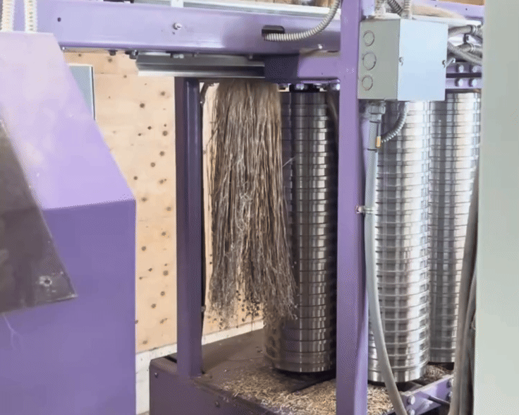 Flax entering a mechanical brake