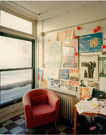 Red armchair in War Resisters League office. Photograph by Jade Doskow, 2014.