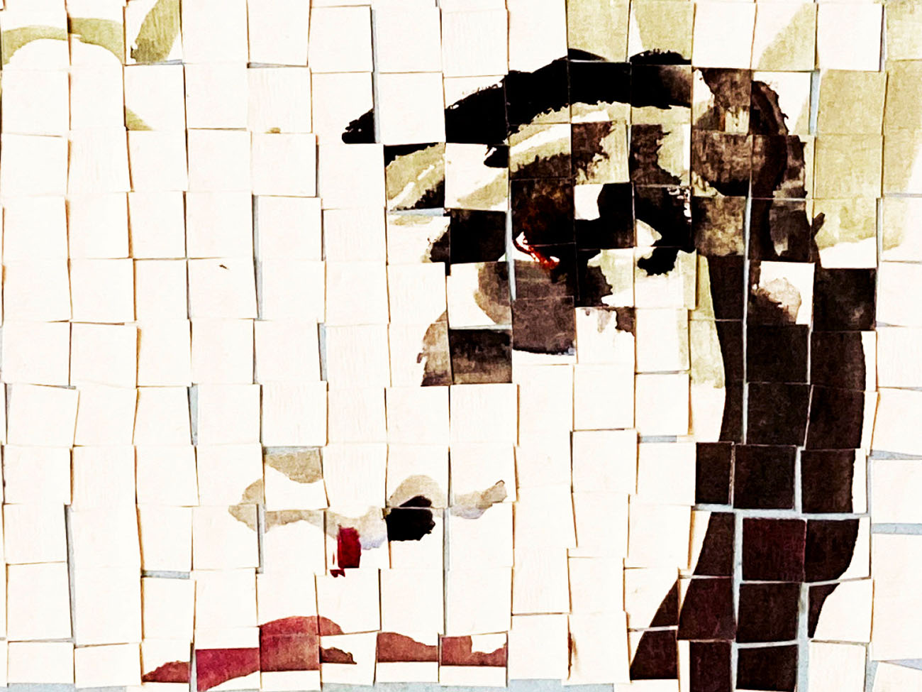 A woven drawing of a face