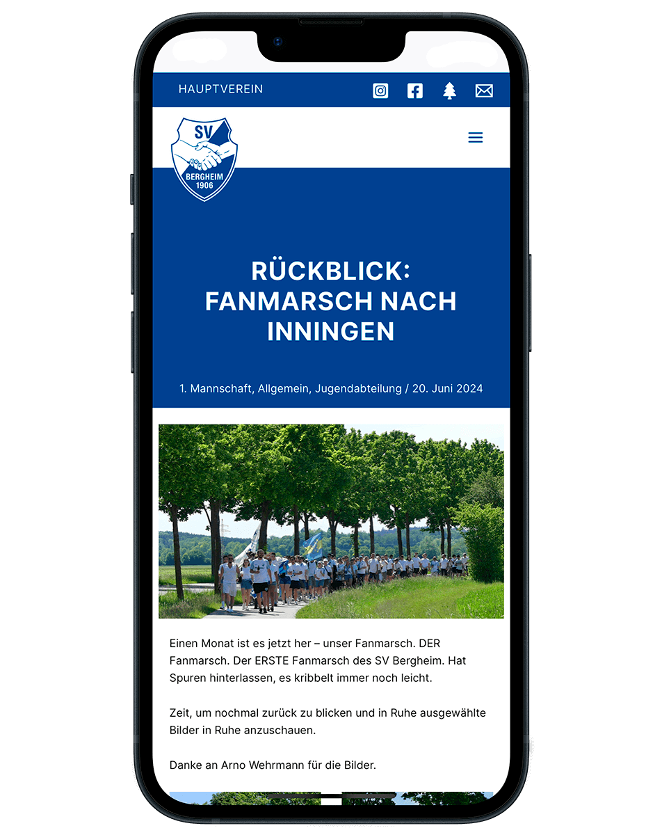 Mobile version the website, blog post about the derby