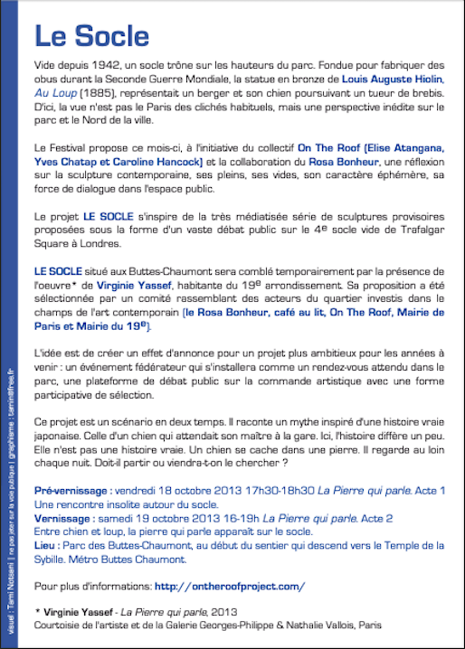 Le socle, les uns chez les autres, 2013verso du dépliant de LUCLA