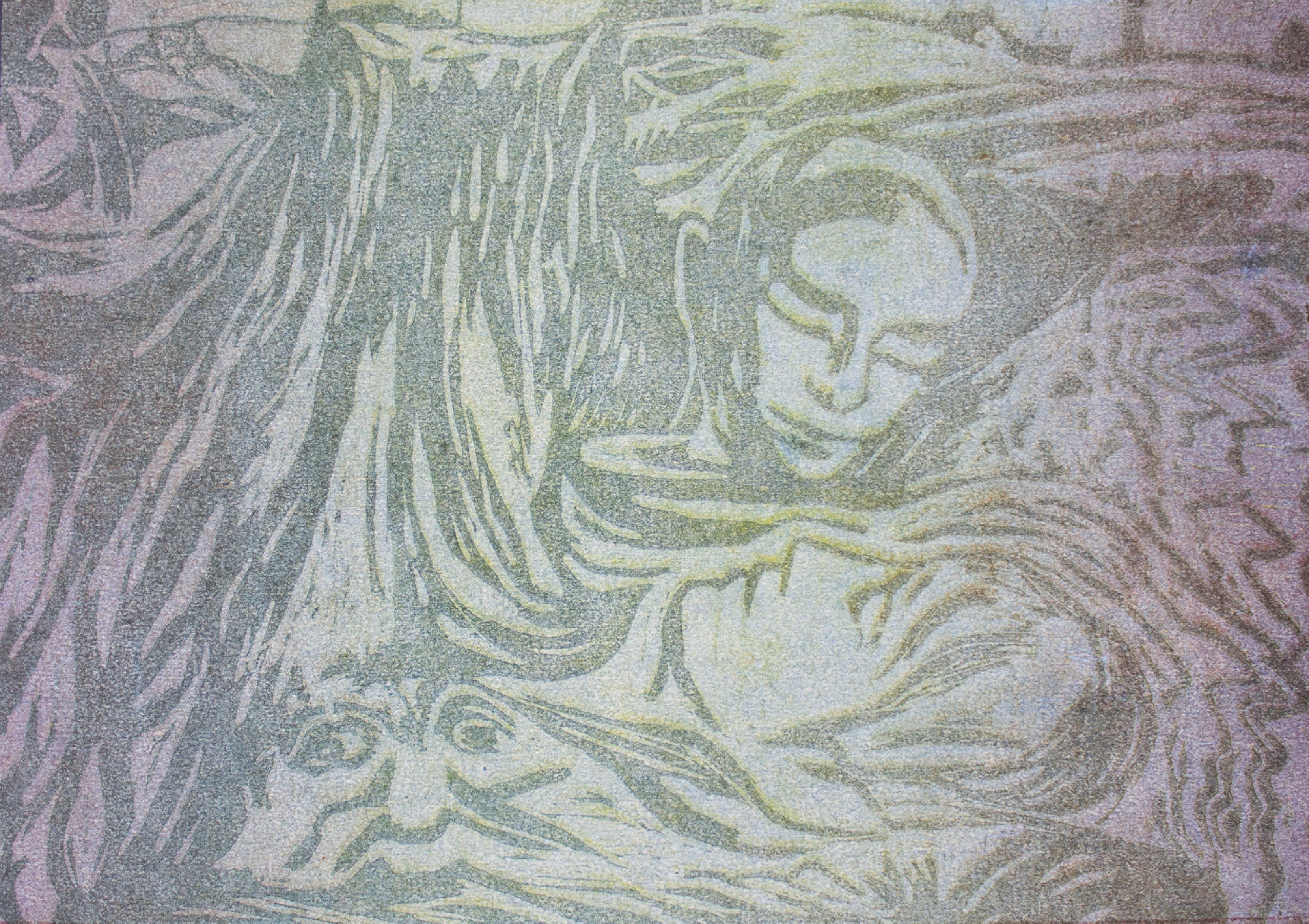 'I can no further crawl',  2022. Woodcut on paper, 42x30cm