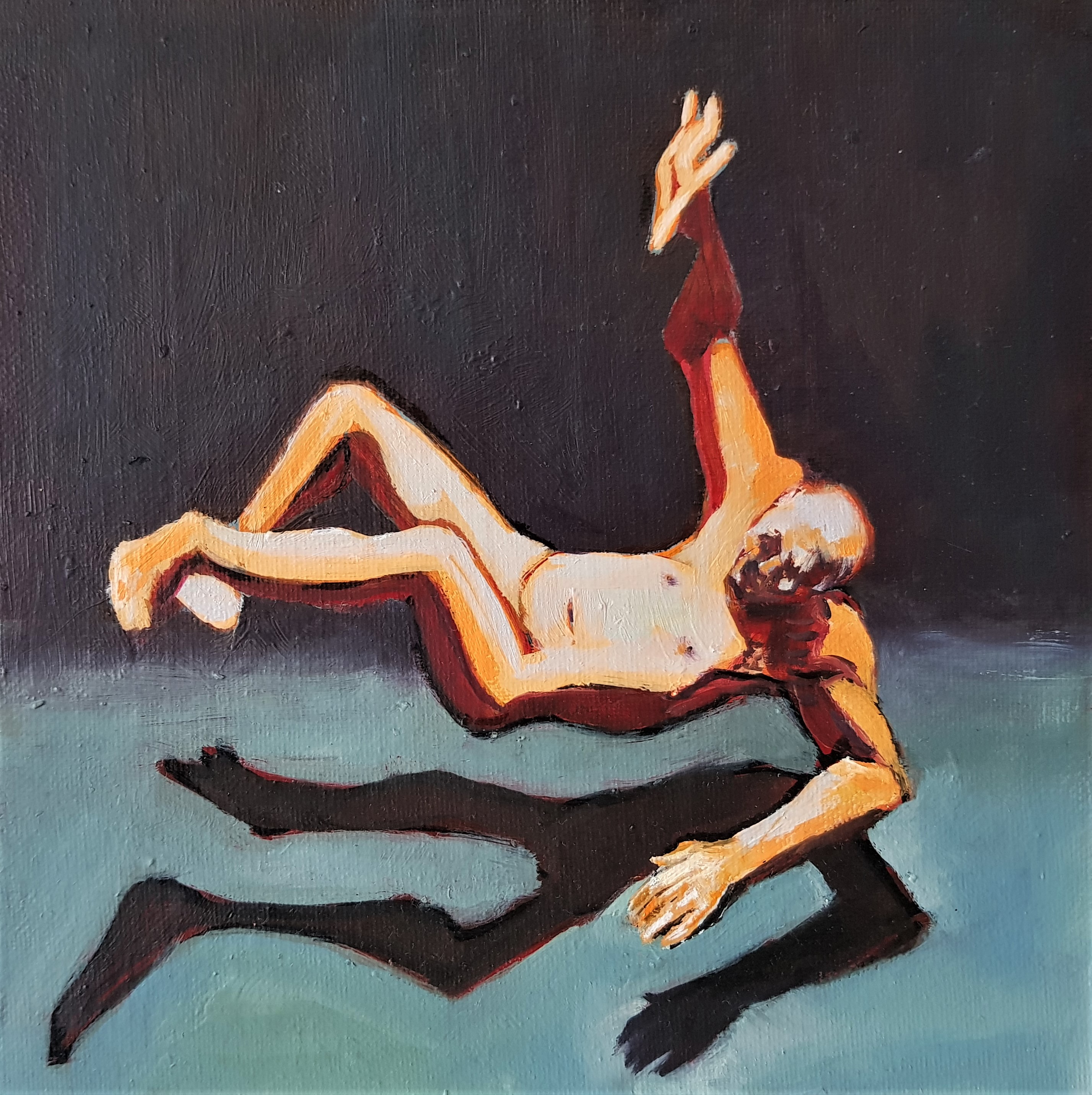 Falling, oil on canvas board, 20 x 20cm, SOLD