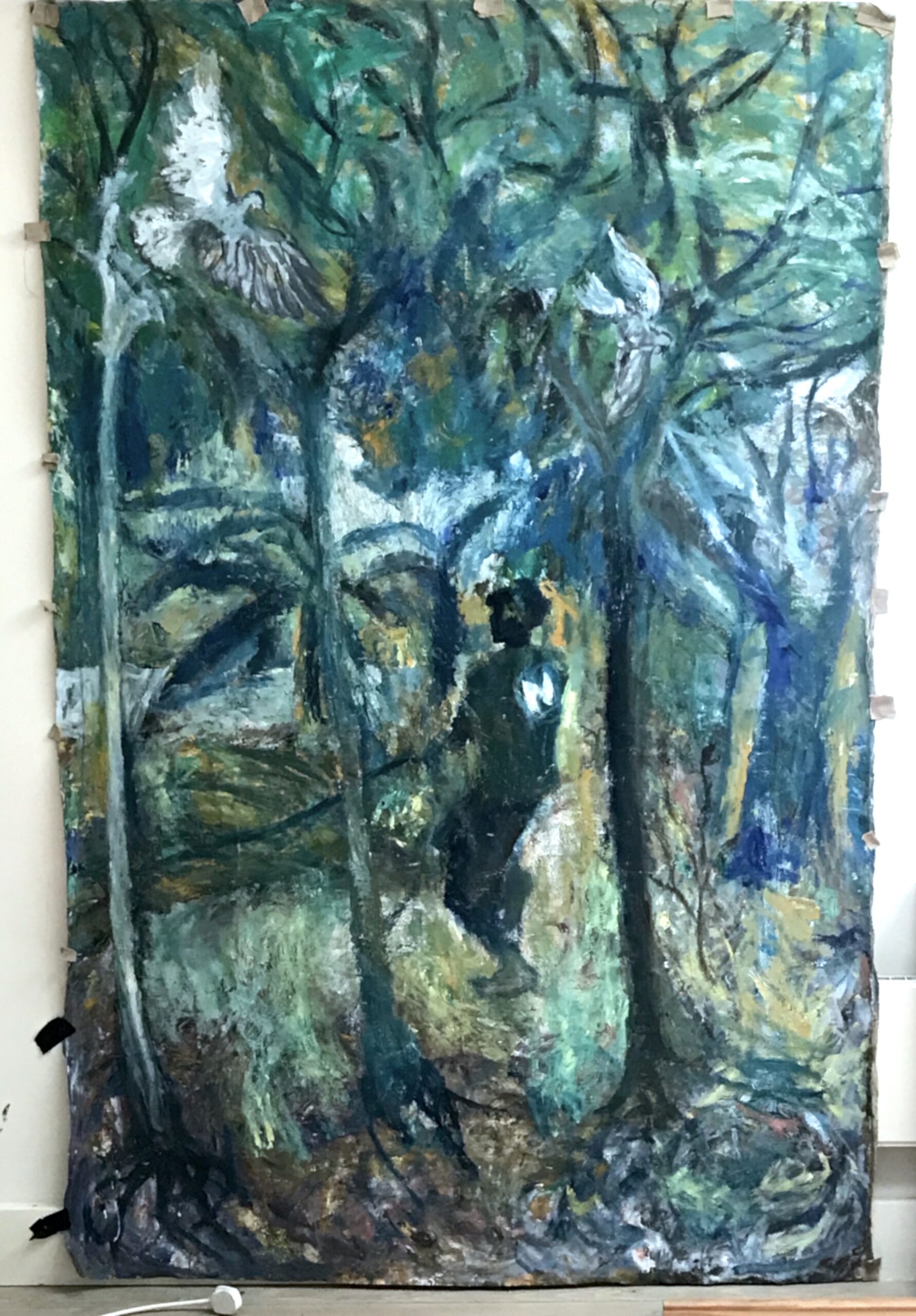 Man with a hose, oil on canvas, 224 x 140 cm JOHN MOORES PAINTING PRIZE 2020, Walker Art Gallery 2021