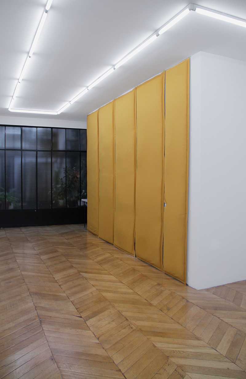Foundation XIII, 2014, linen, batting, brass, 305 cm x 456 cm x 10cm
