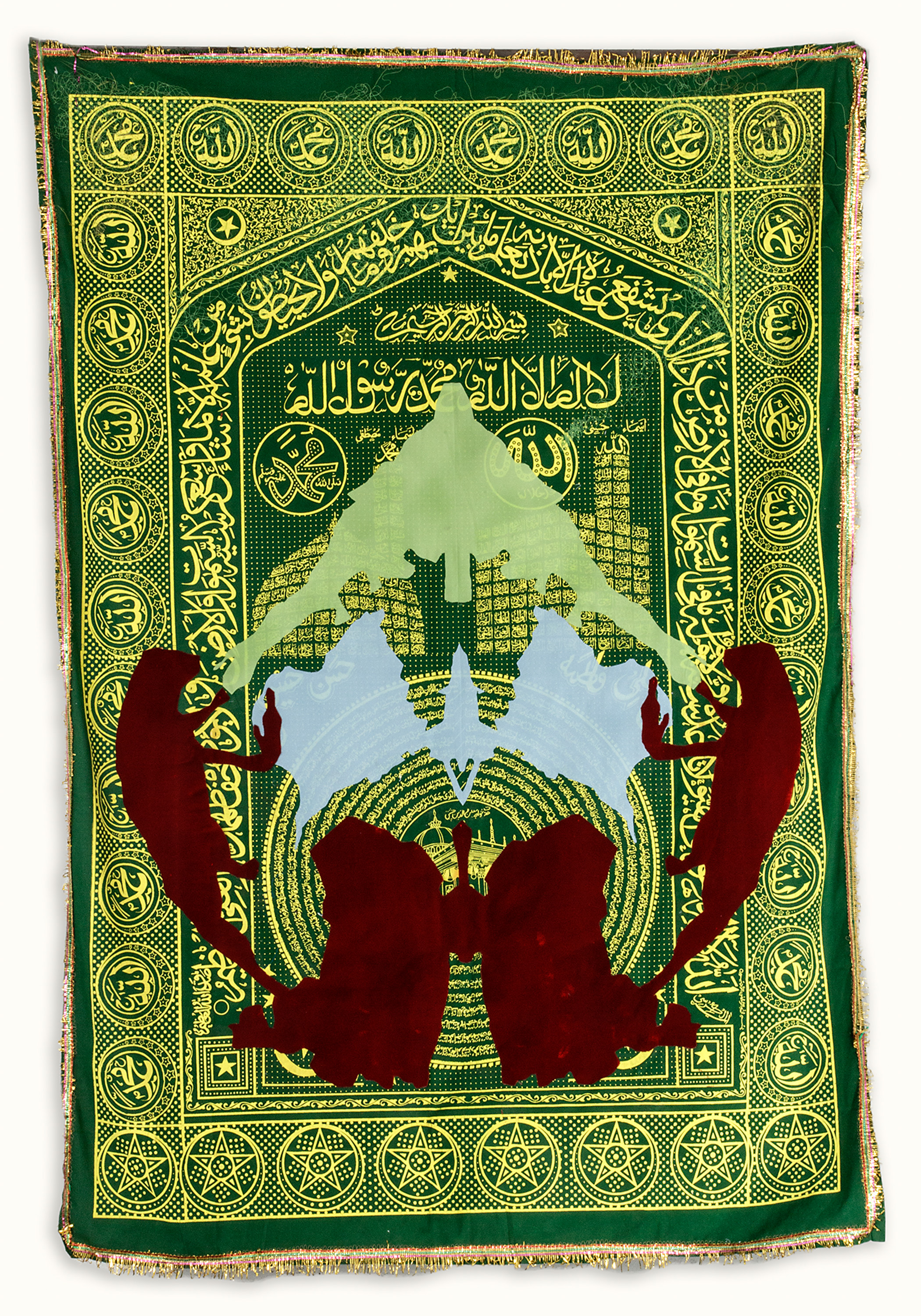 Igshaan Adams, Plate 7 (from the series Neoscope) (2014) | Islamic burial cloth, fabric, thread ; 195 x 138 cm