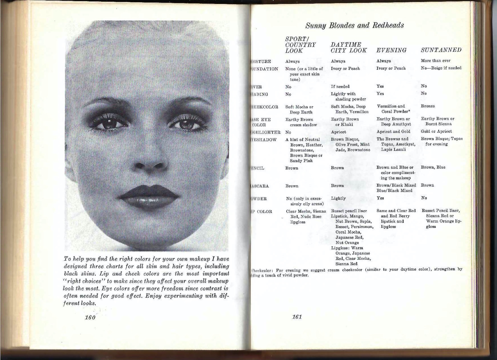 "to help you find the right colors for your own makeup I have designed three charts for all skin and hair types, including black skins"