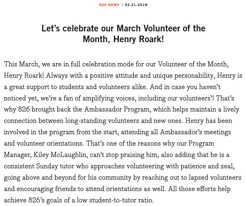 826 Valencia Volunteer of the Month (Mar 2018)