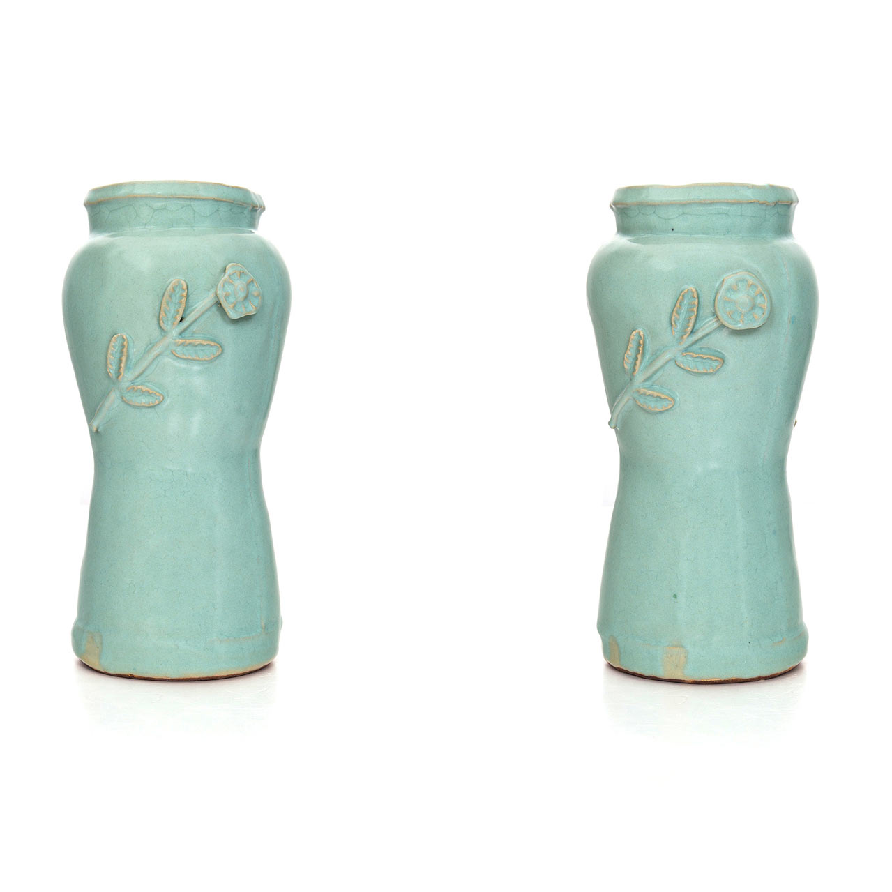 Coral blue vases with flower details (pair), 13.2.15Glazed ceramic stoneware31.5 x 14 cm each
