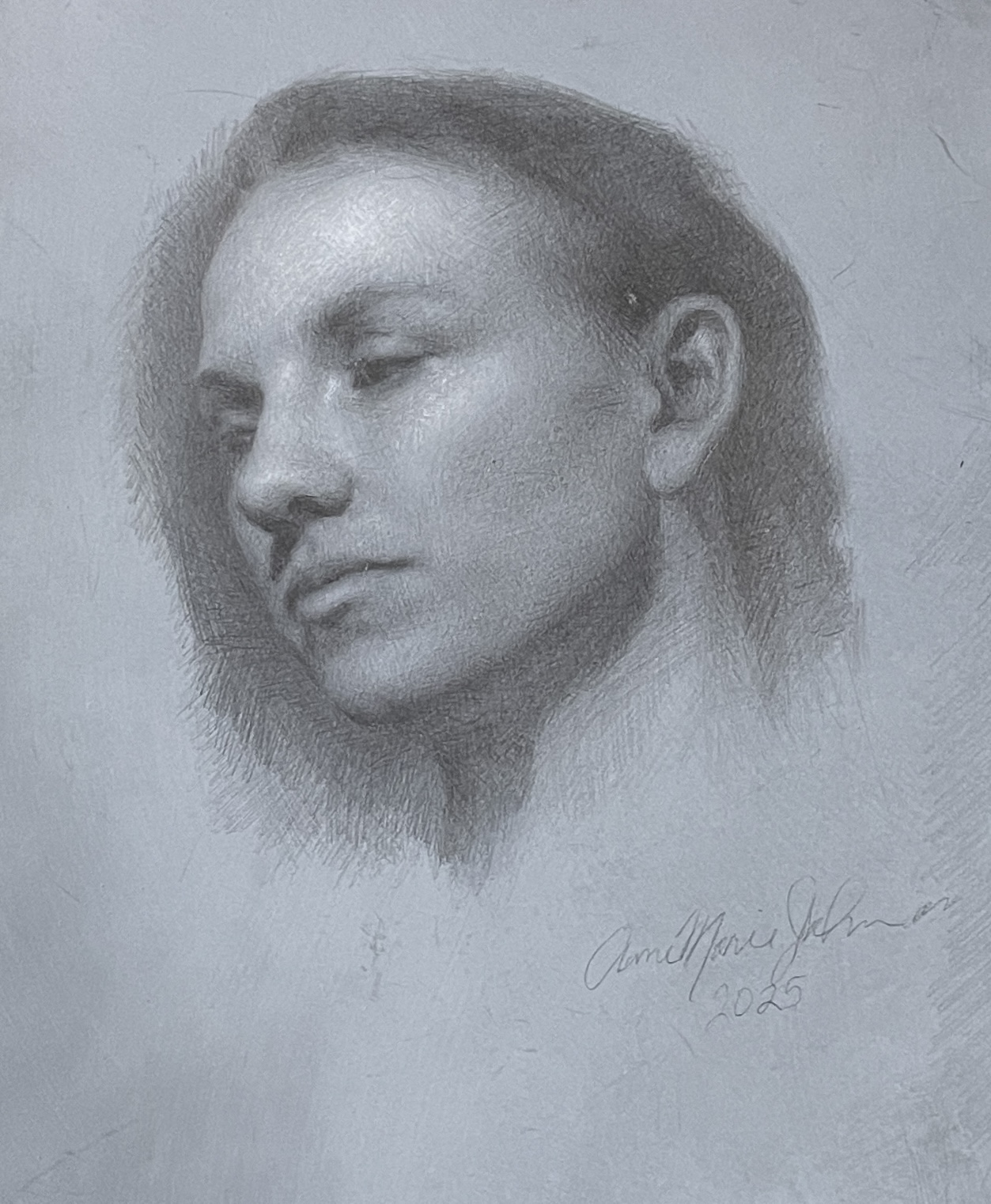 Clare in Silver, 20249"x7", silverpoint, white chalk, & gouache on hand-prepared paper