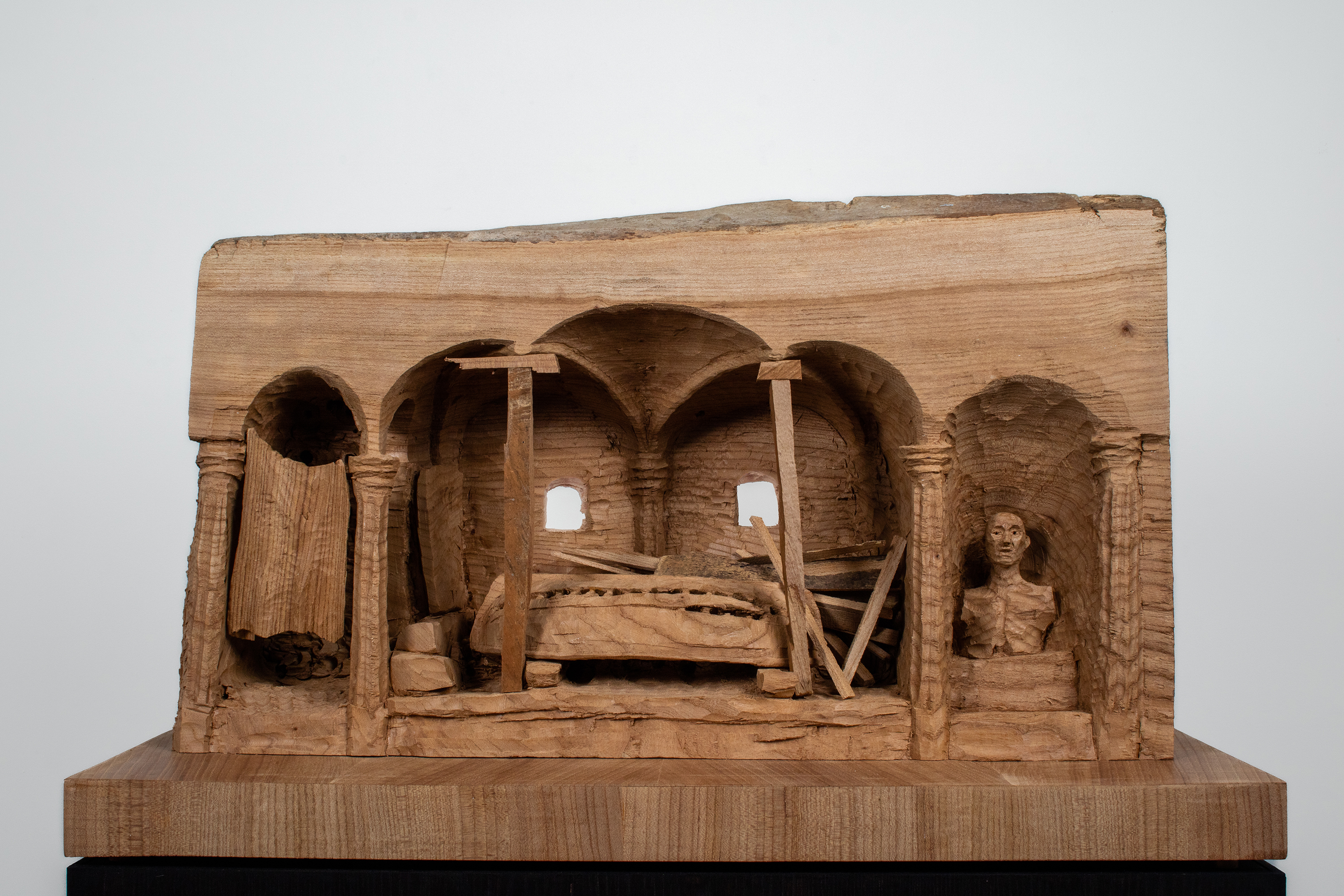 Michael Conole, Time’s Burden, 2020-2023, English elm timber, 47 x 80 x 35.5 cm