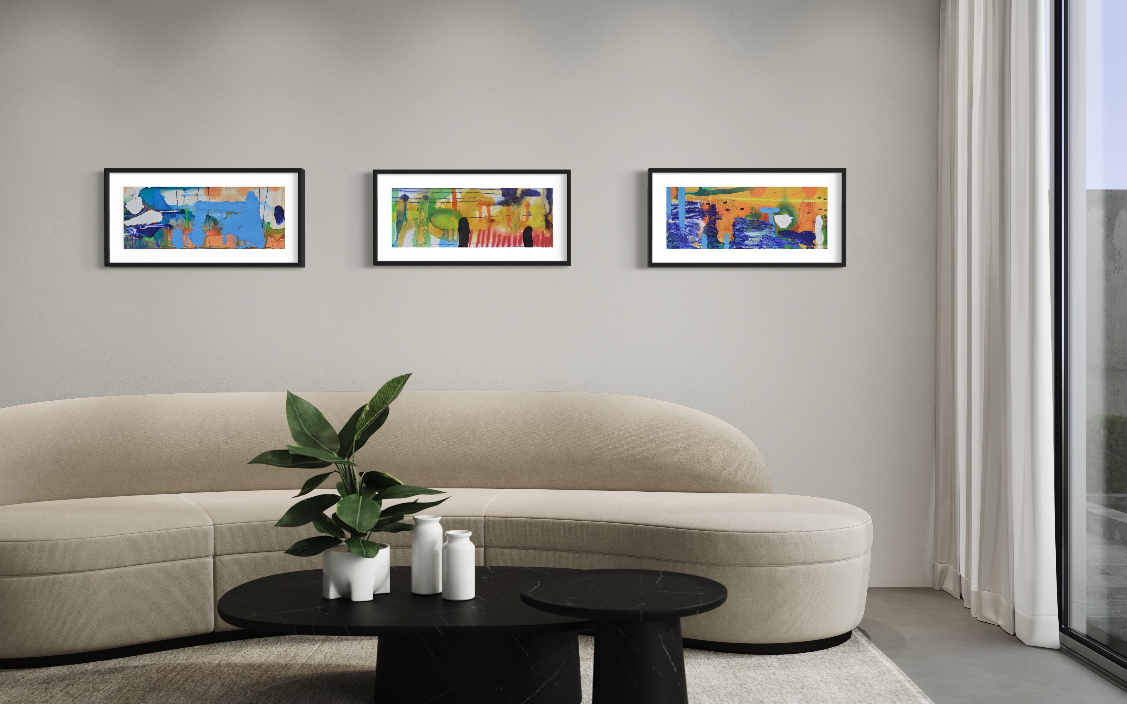 "Panorama" 2022-2023, acryl/mixed media/paper 25x65cm (excl frame)