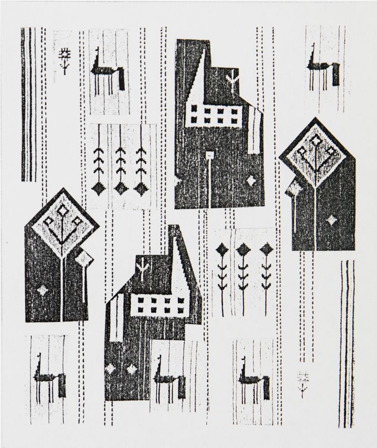 Design for handmade carpet. Collage. Xerox copy on cardboard. 1980's