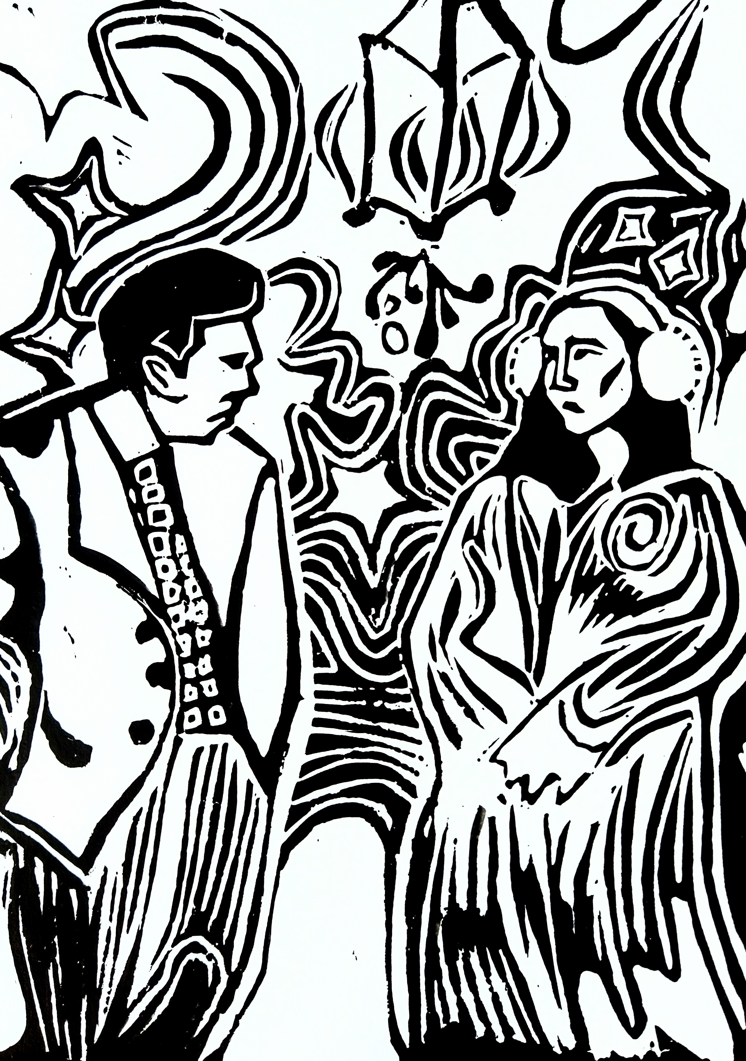 Under the mistletoe - Lino print Christmas Card