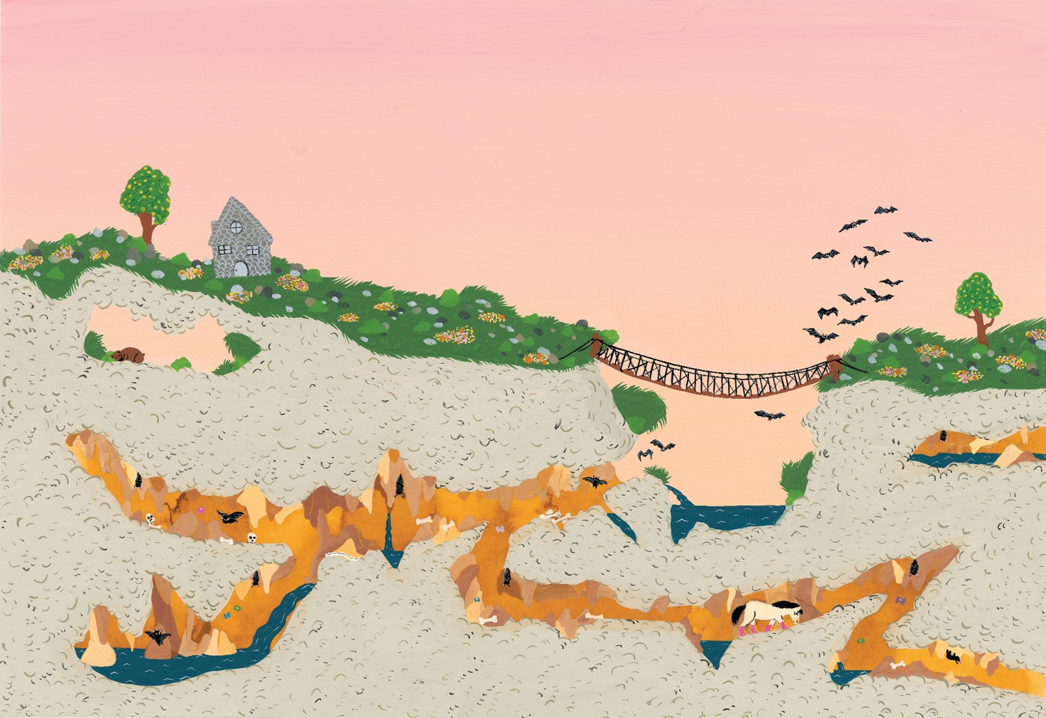 Illustration enfant, affiche enfant, affiche nature, Illustration paysage, Illustration nature, illustration grotte, Camille Louzon