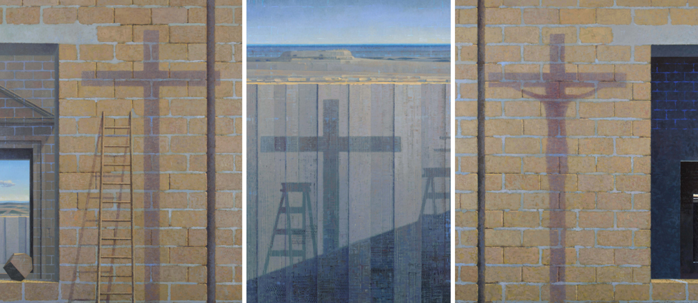 Croce-Fissione di luce, 2010, olio su tavola, trittico, 200 x 460 cm