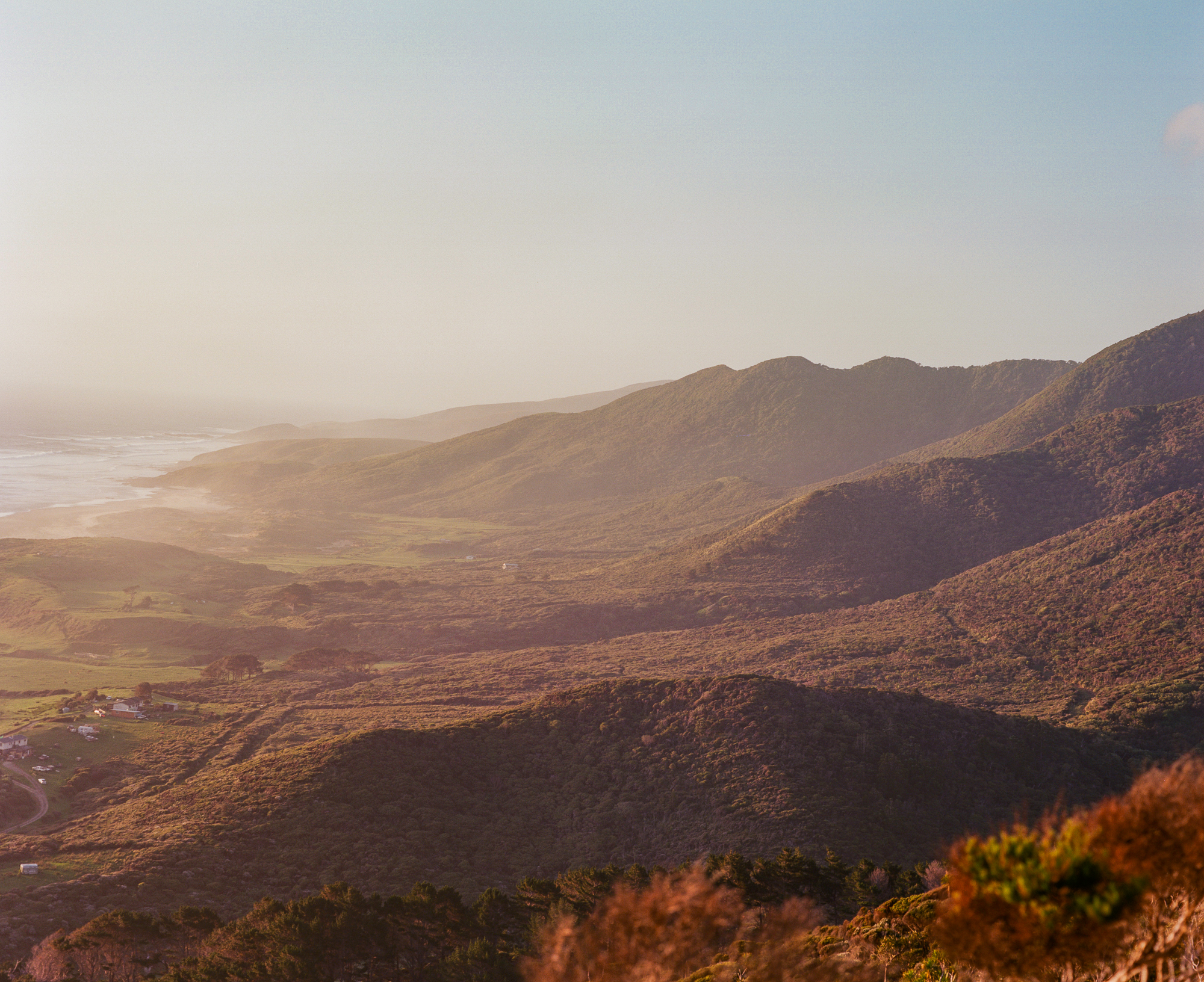 The western hills of Warawara ngahere meet the Tasman sea, near Mitimiti.Photograph by H. H.