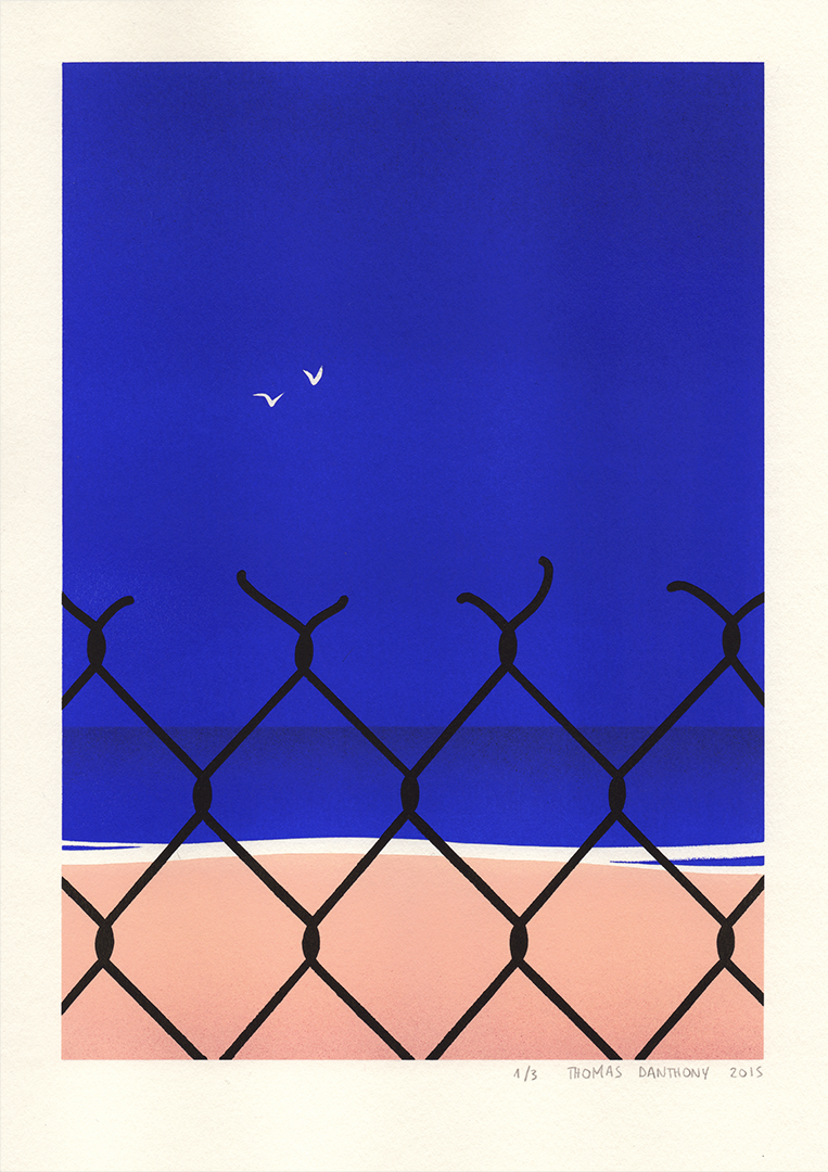 Beach, Pochoir in edition of 3, Gouache on paper, 21 x 30 cm, 2015.