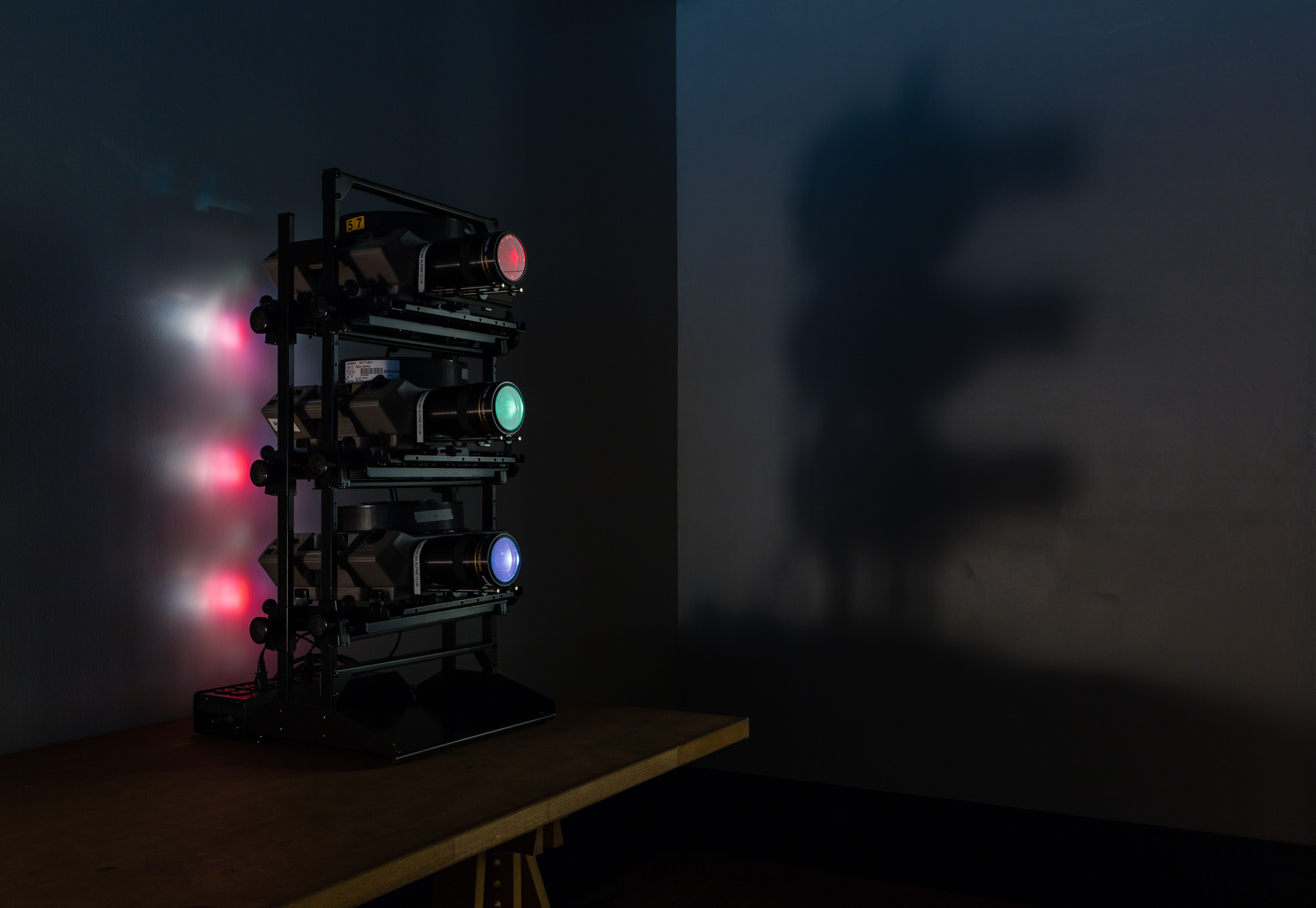 THREE PROJECTOR (ONE SET OF THREE-COLOR SEPARATION SLIDES) INSTALLATION VIEW, VISUAL STUDIES WORKSHOP, ROCHESTER, NY, 2018