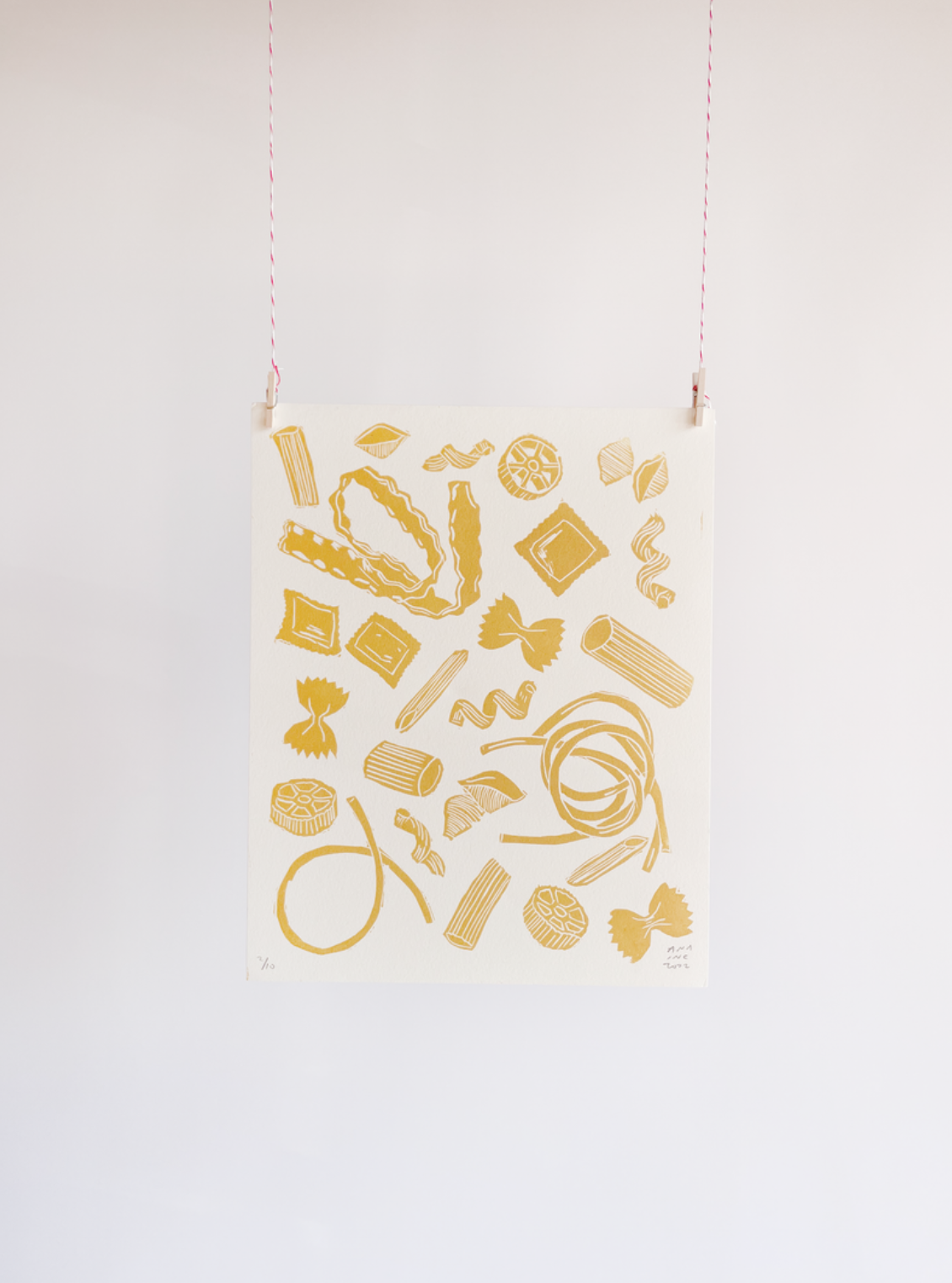Ana Inciardi’s pasta print, each individually hand-carved and hand-inked.