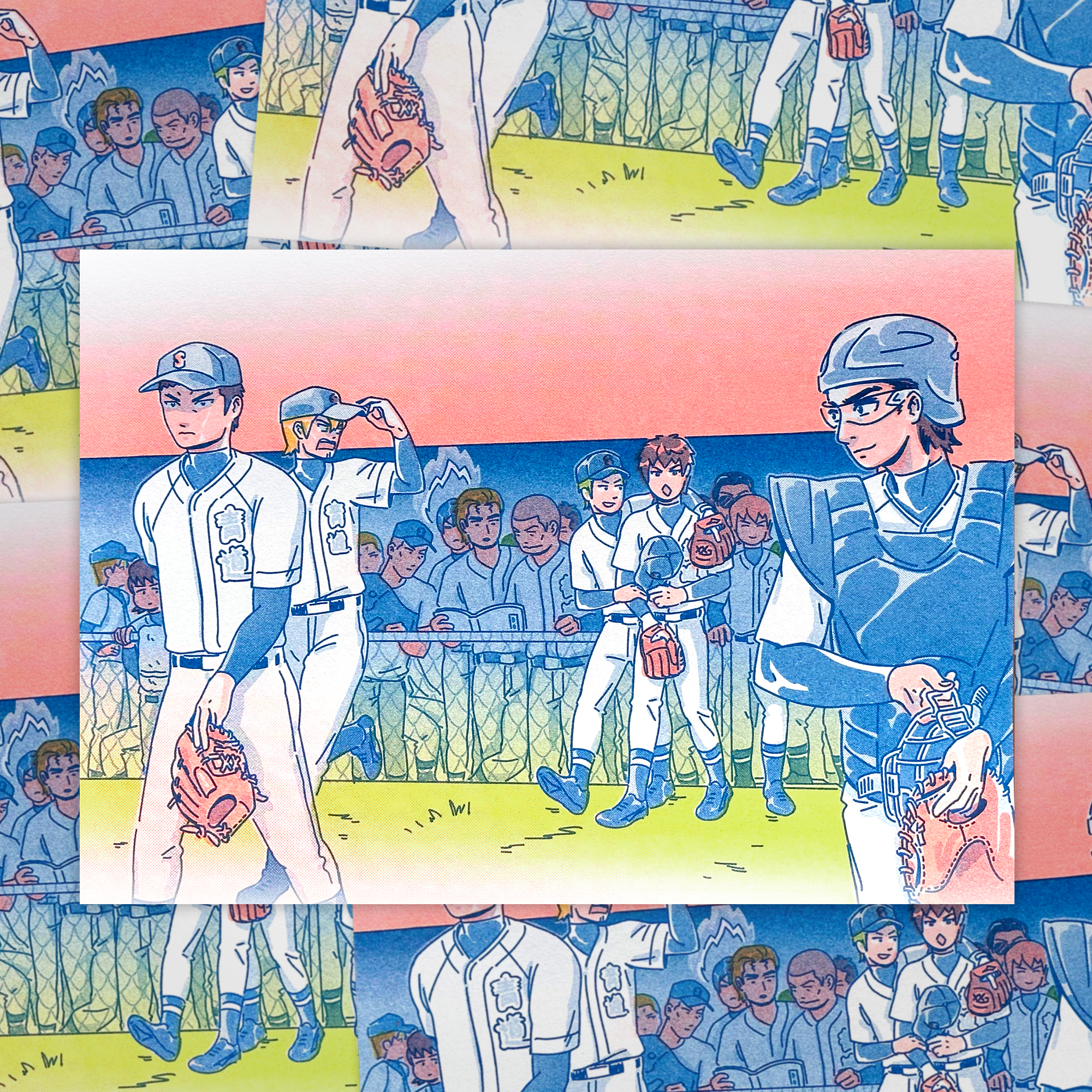 [daiya no ace 3] printed at punch kiss press with fluo. orange, light lime, and blue