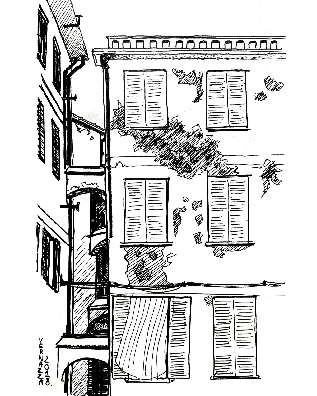 Blinds of Vernazza - Ink on paper 40x65 cm