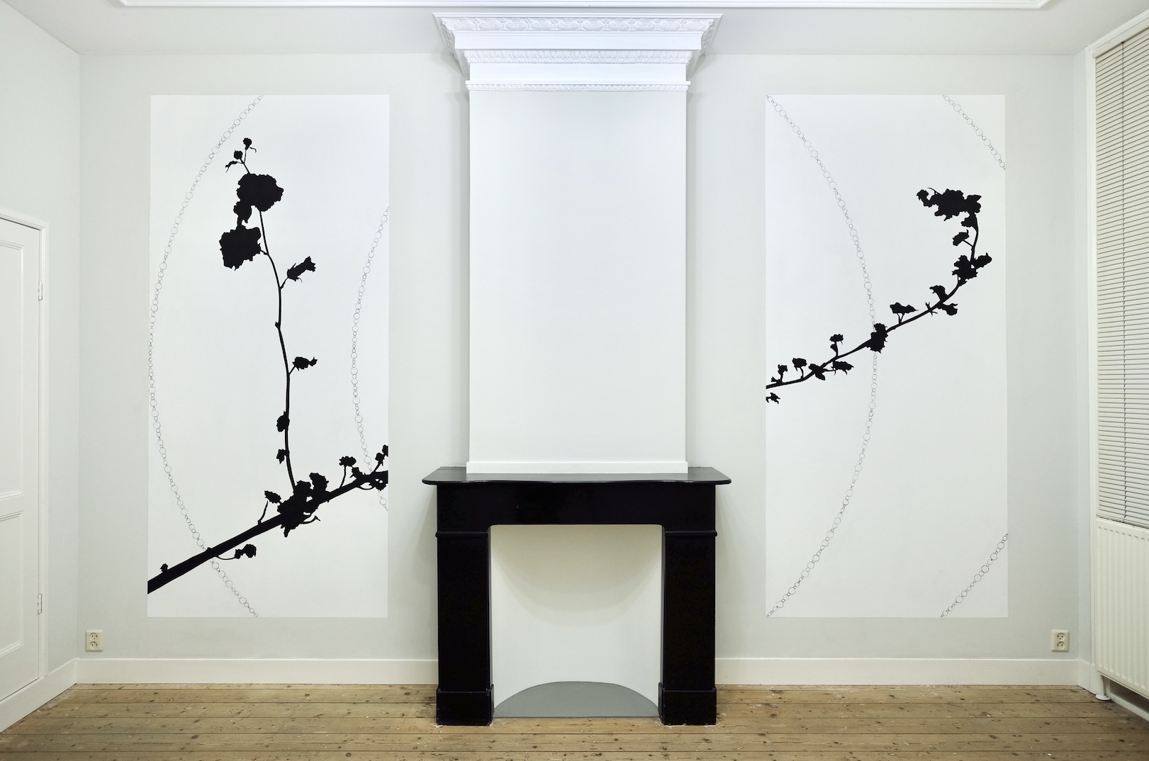 As ensembles go by, no. 5. ‘Getting focused and becoming aware that a new rising already is on it’s way’, 2025, graphite pencil and acrylic on wall, each 250 x 115 cm.