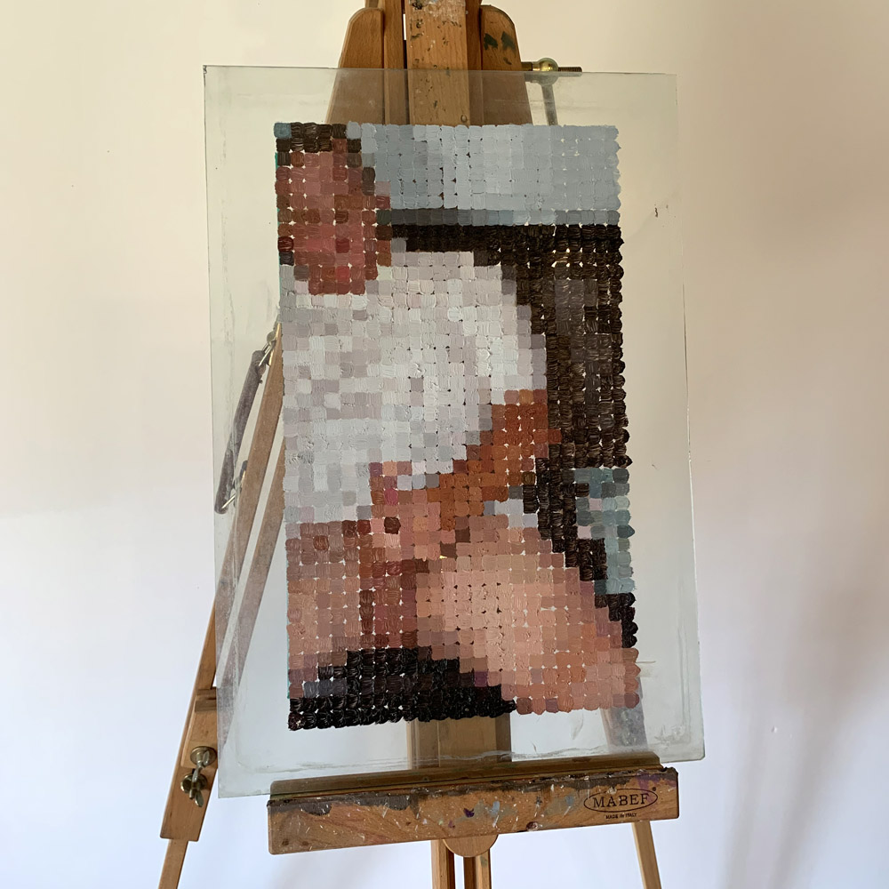 Solo Male, oil on glass, 46 x 31 cm