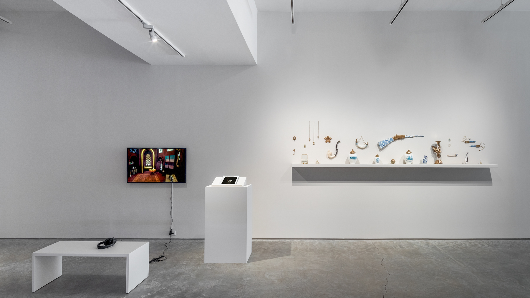 Beatrice Glow, "The Smoking Room", 2021,￼ ￼￼￼￼￼VR-generated video, 7:15 min. Beatrice Glow and Jeong-A Kim, "The Collection of the EoS10^15,"  2021, artists book.  Beatrice Glow, "Smoke Trails", collection of objects, 2021 ( see map below for details.) 