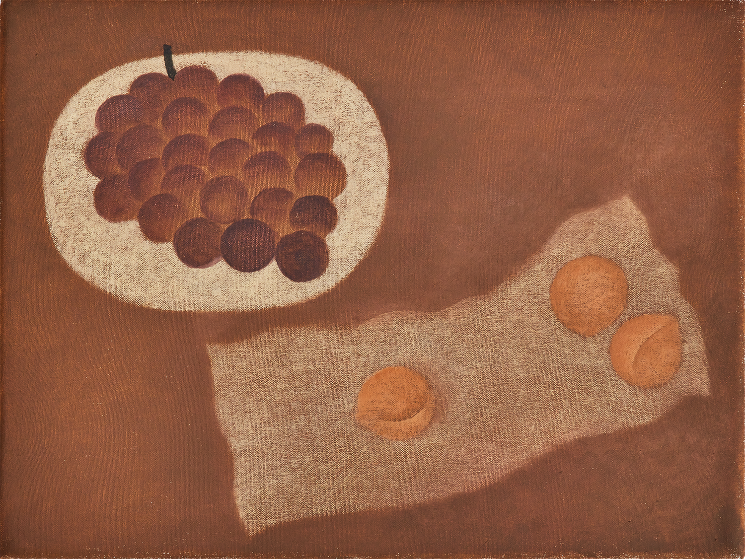 "Uvas e três pêssegos", 2025, óleo sobre tela