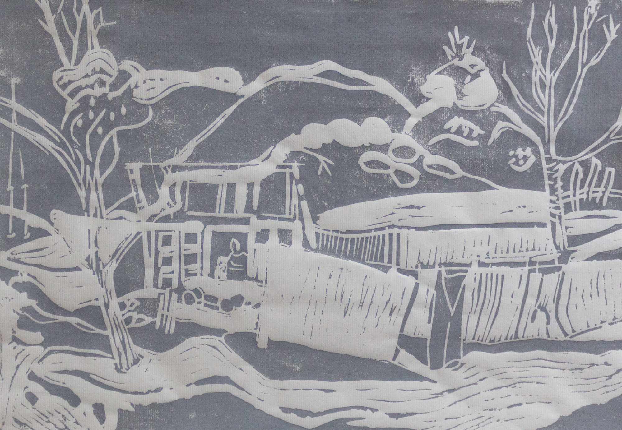 Sunny winterday, lino-cut 1/15, 2021, 21x29,5cm