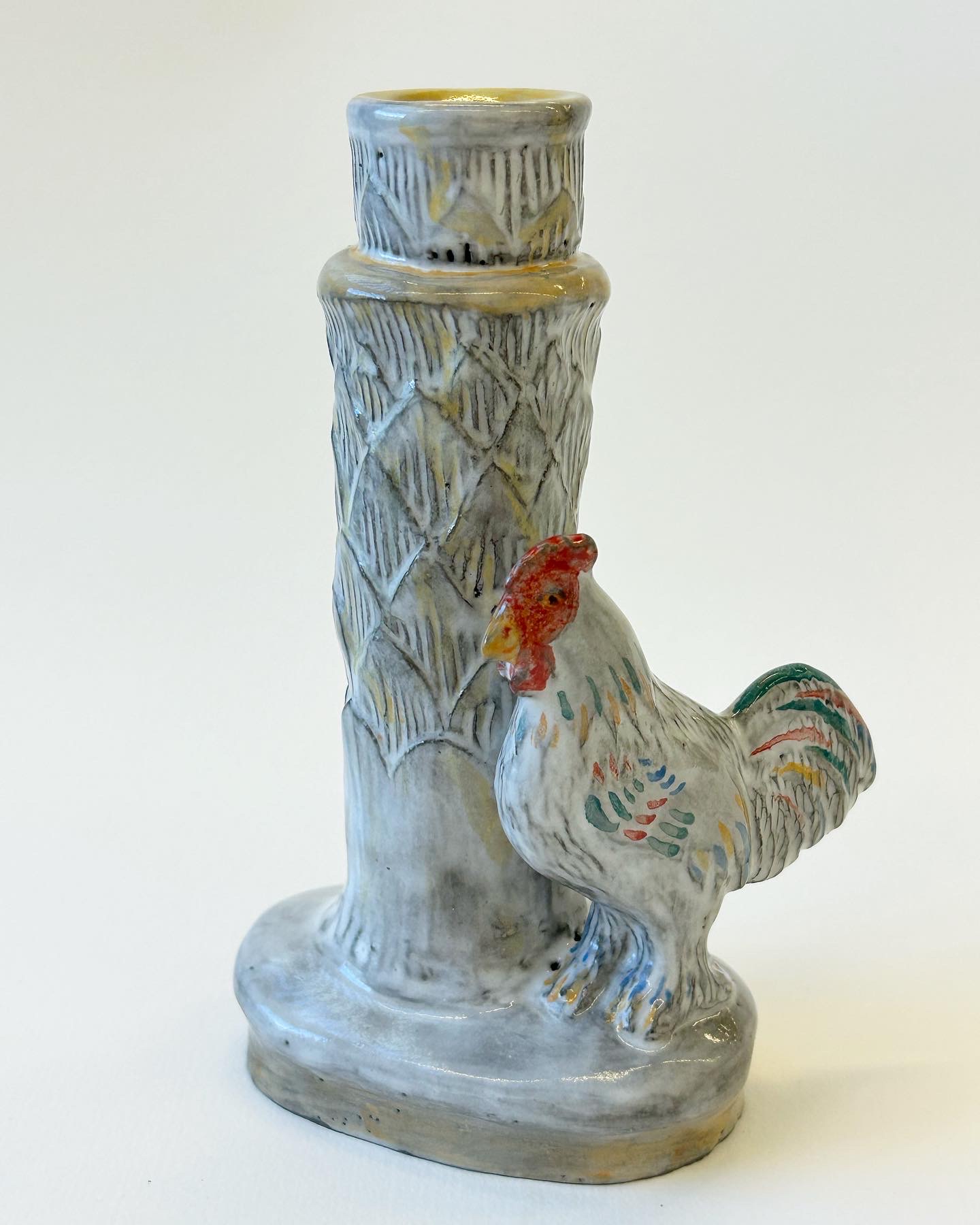 vase with chicken, glazed stoneware