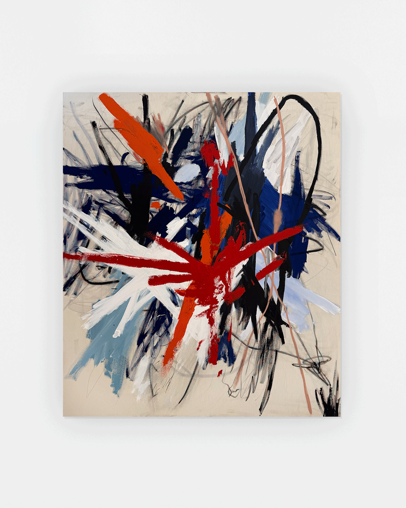 Deseo colosal. Acrylic, oil stick, charcoal & graphite on raw canvas, 175 x 160 cm, 2025.