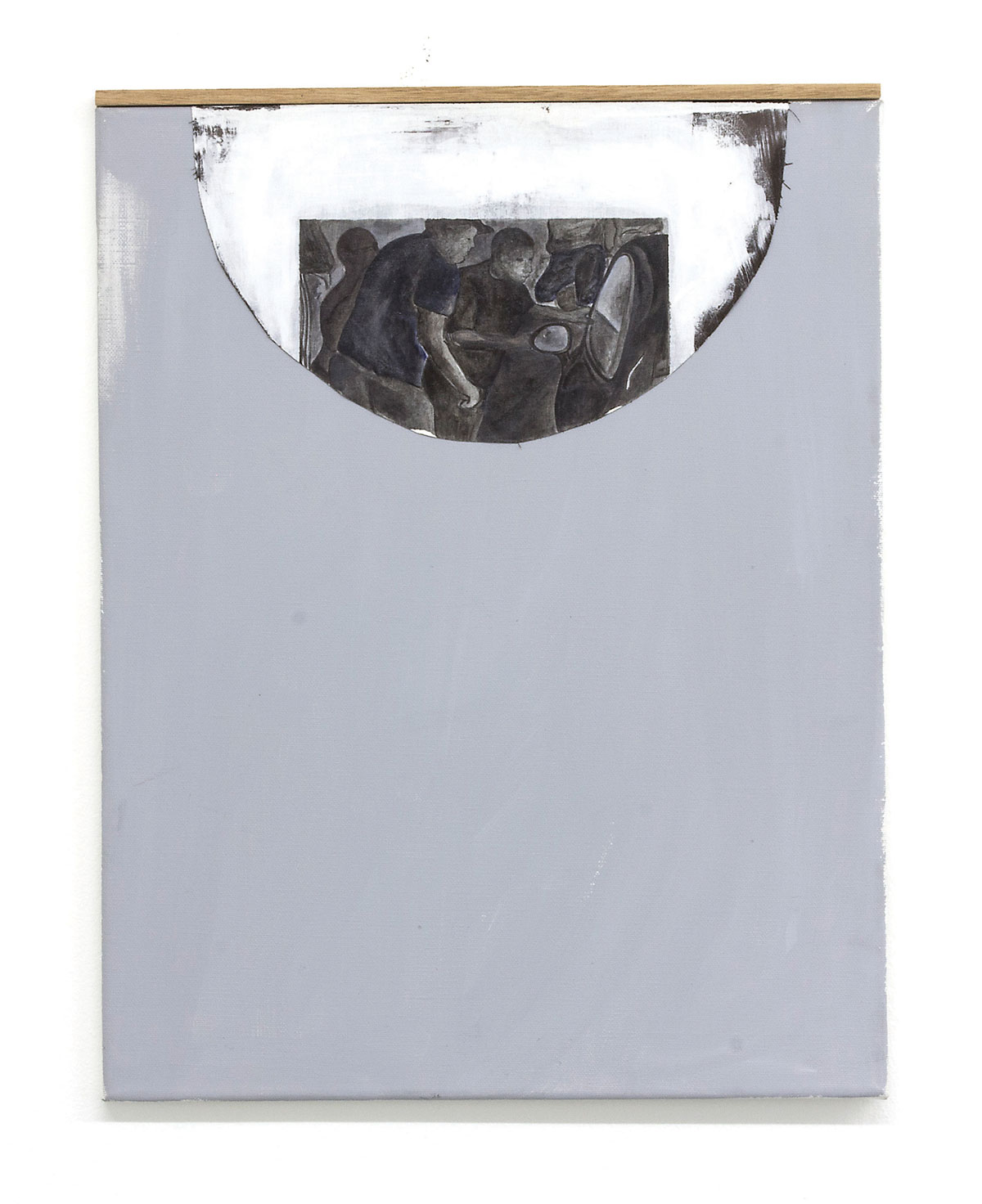 Gerda Scheepers, Talking to the man in the MINI-Cooper (2014) | Oil and acrylic on fabric, wood, 52 x 40 cm